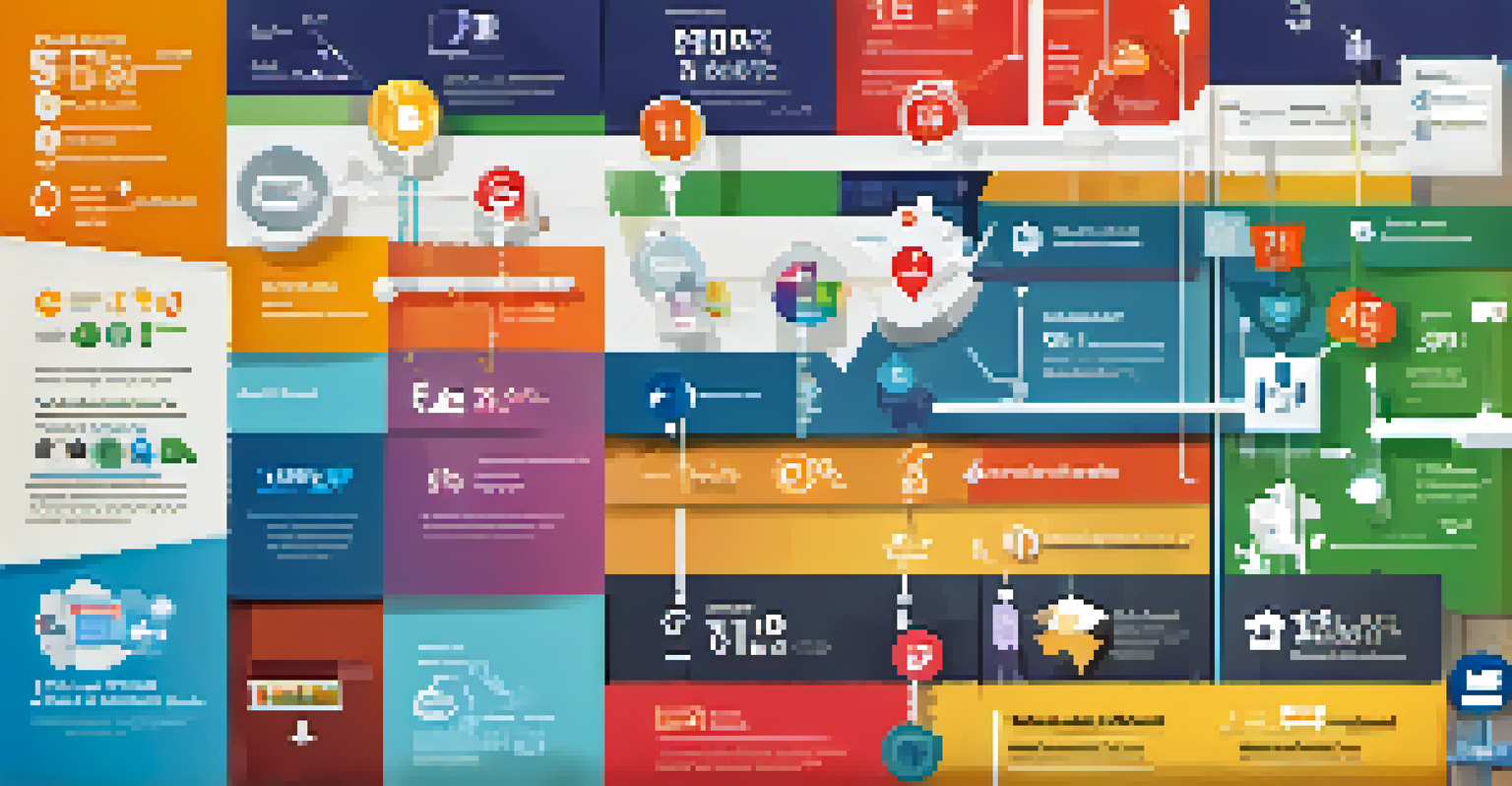 An infographic showing various social media metrics with colorful icons and arrows.