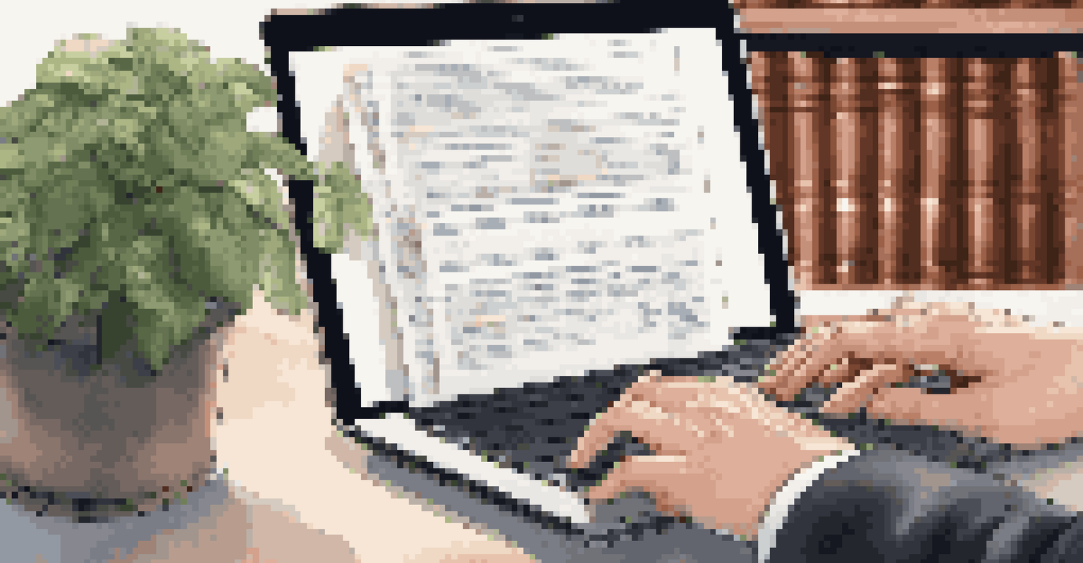 Close-up of a lawyer's hands typing on a laptop displaying AI-generated legal documents, with law books in the background.