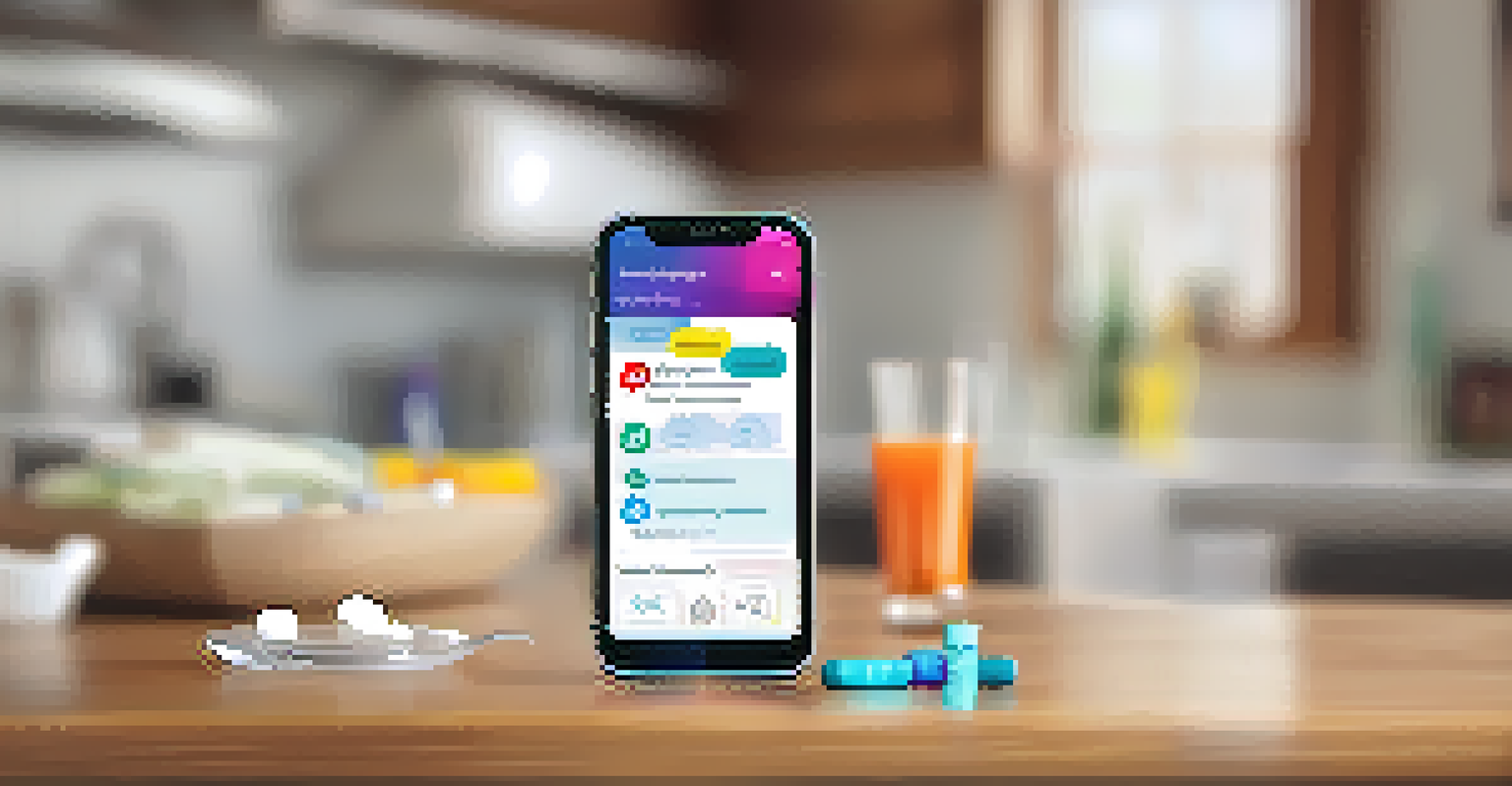 A close-up of a smartphone showing a medication reminder notification within a mobile health app interface.