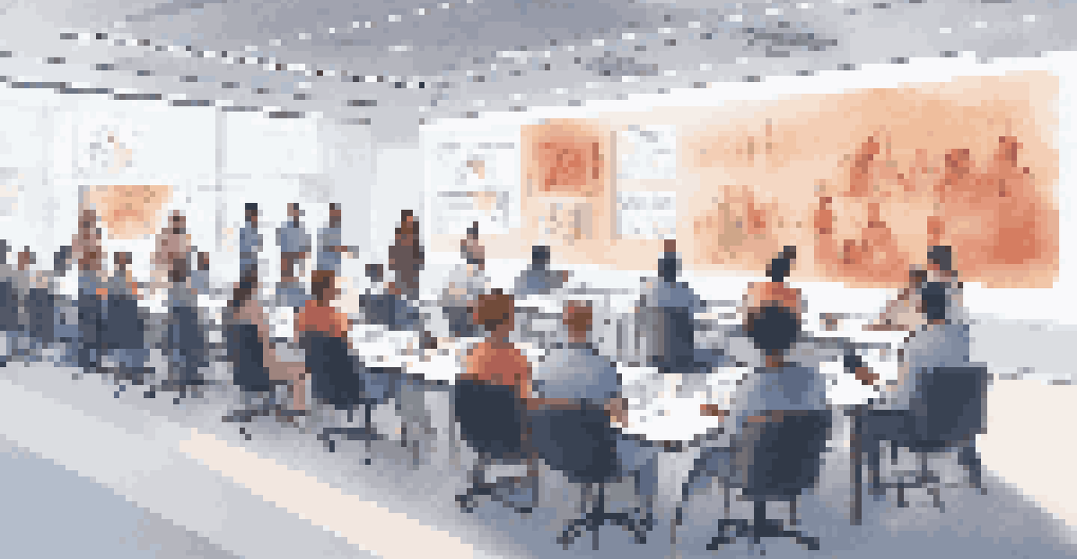 A training session with diverse individuals learning about AI models, with educational materials displayed on screens in a well-lit room.