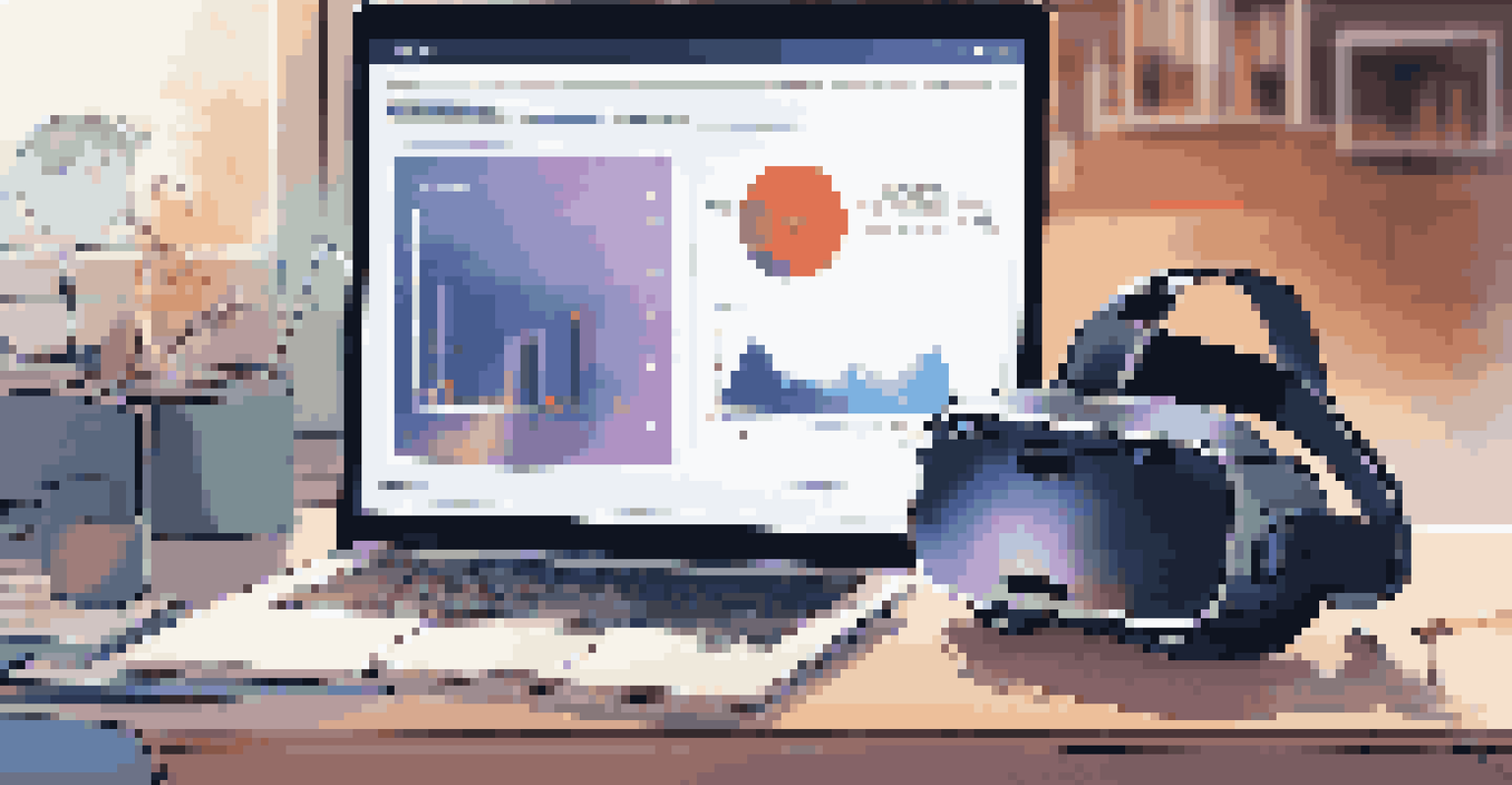A close-up view of a VR headset on a desk with cybersecurity training materials, illuminated by soft warm lighting.