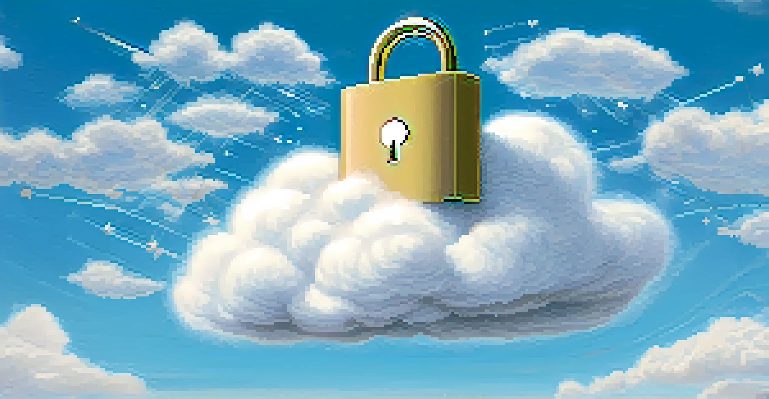 A fluffy white cloud with a padlock symbol against a blue sky, representing cloud security and data protection.