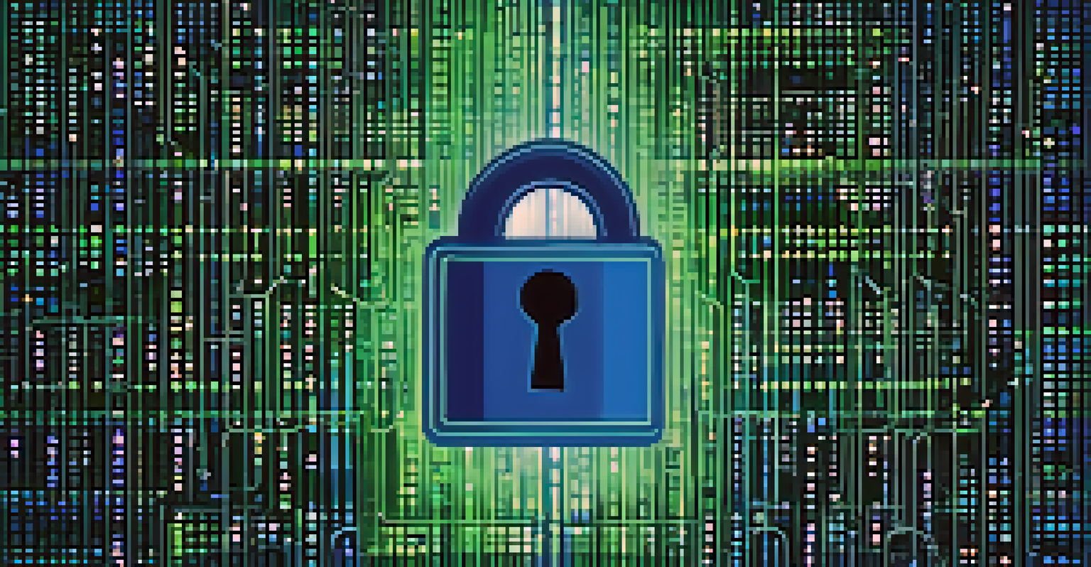 An abstract image of a digital lock symbolizing data privacy with binary code.
