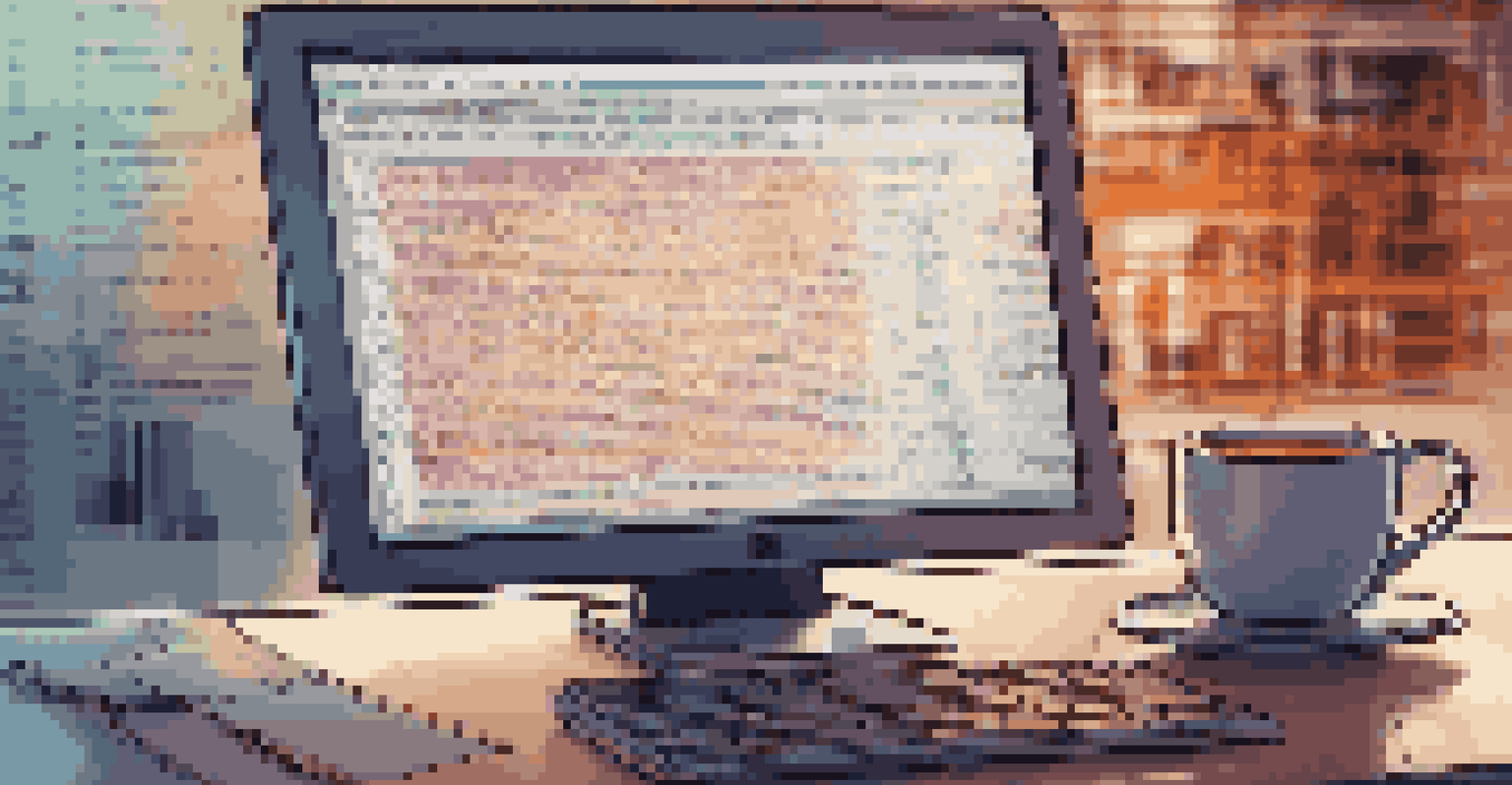 A close-up of a computer screen displaying open source code, with a coffee cup and notebook in the background.