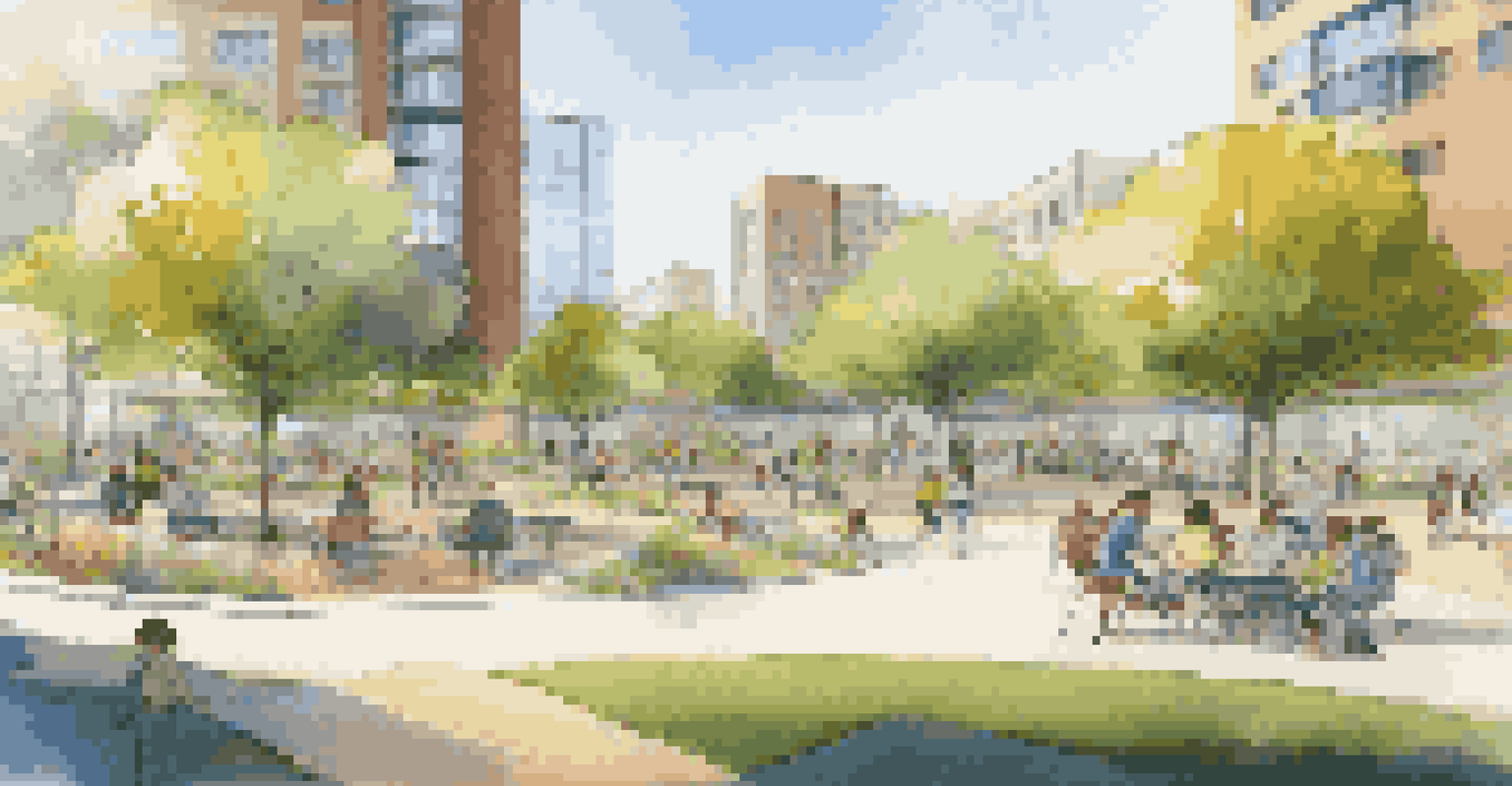 A community park with digital screens and families enjoying smart playground equipment.