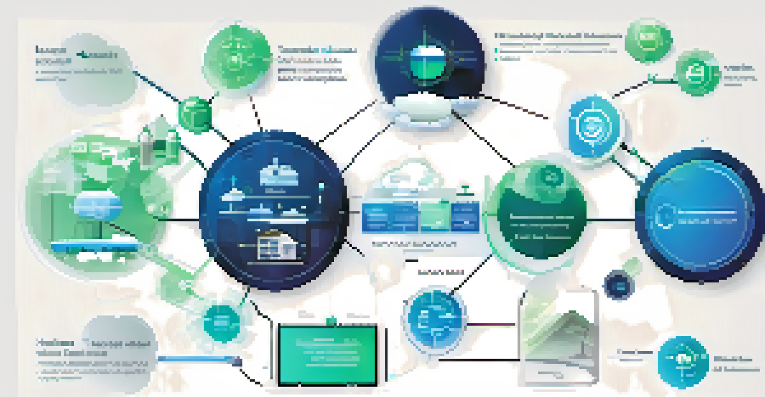 An infographic illustrating the connection of AI and IoT in predictive maintenance across various industries.