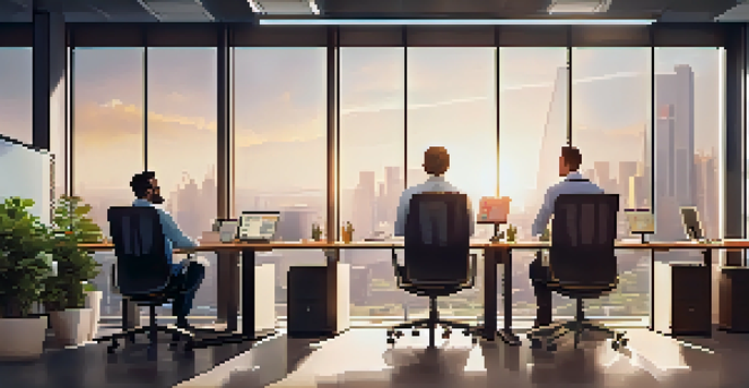 A diverse team of IT professionals working in a modern service desk environment, assisting customers and analyzing data.