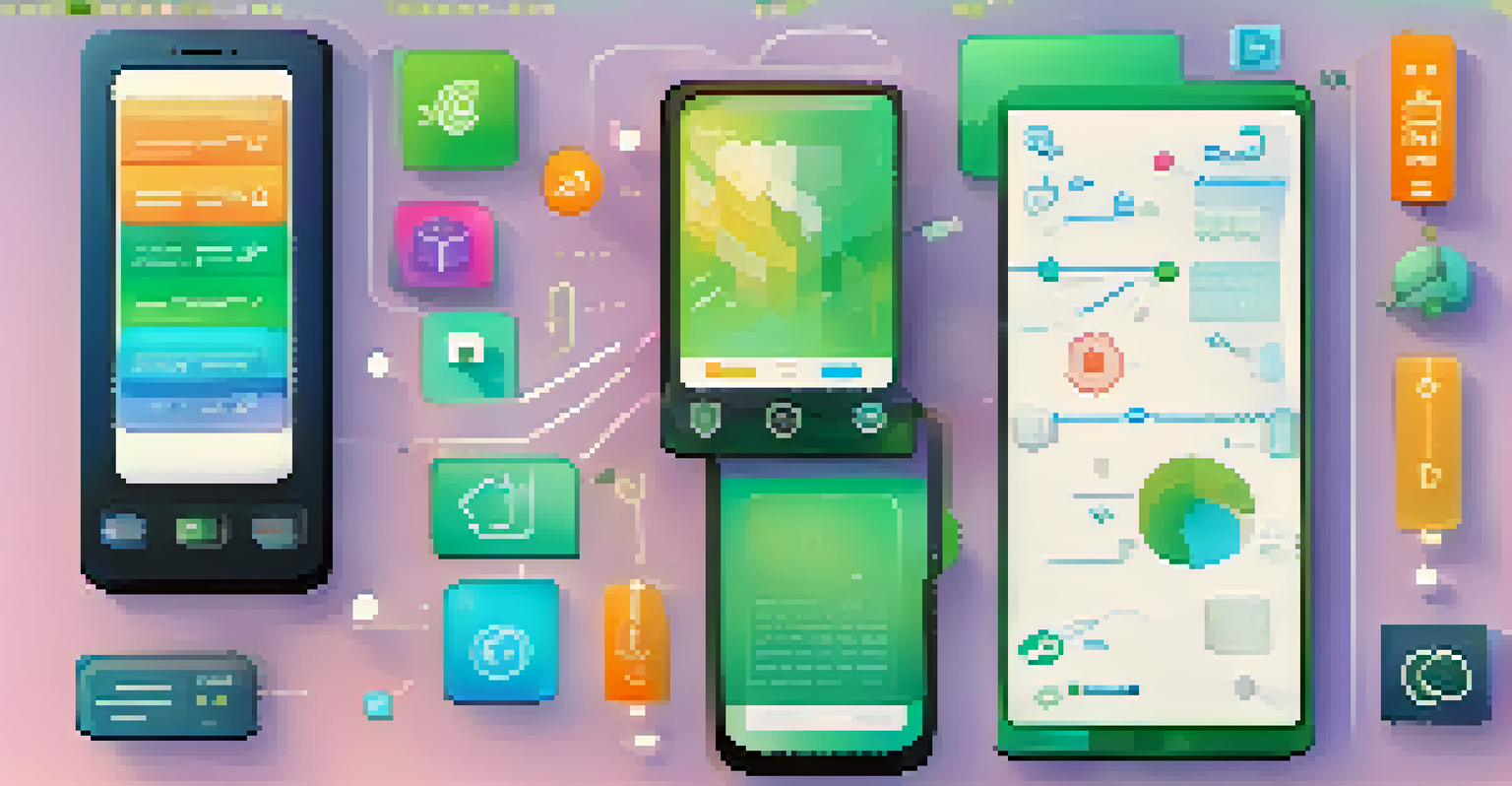 A smartphone showcasing a low-code development platform interface with drag-and-drop features.