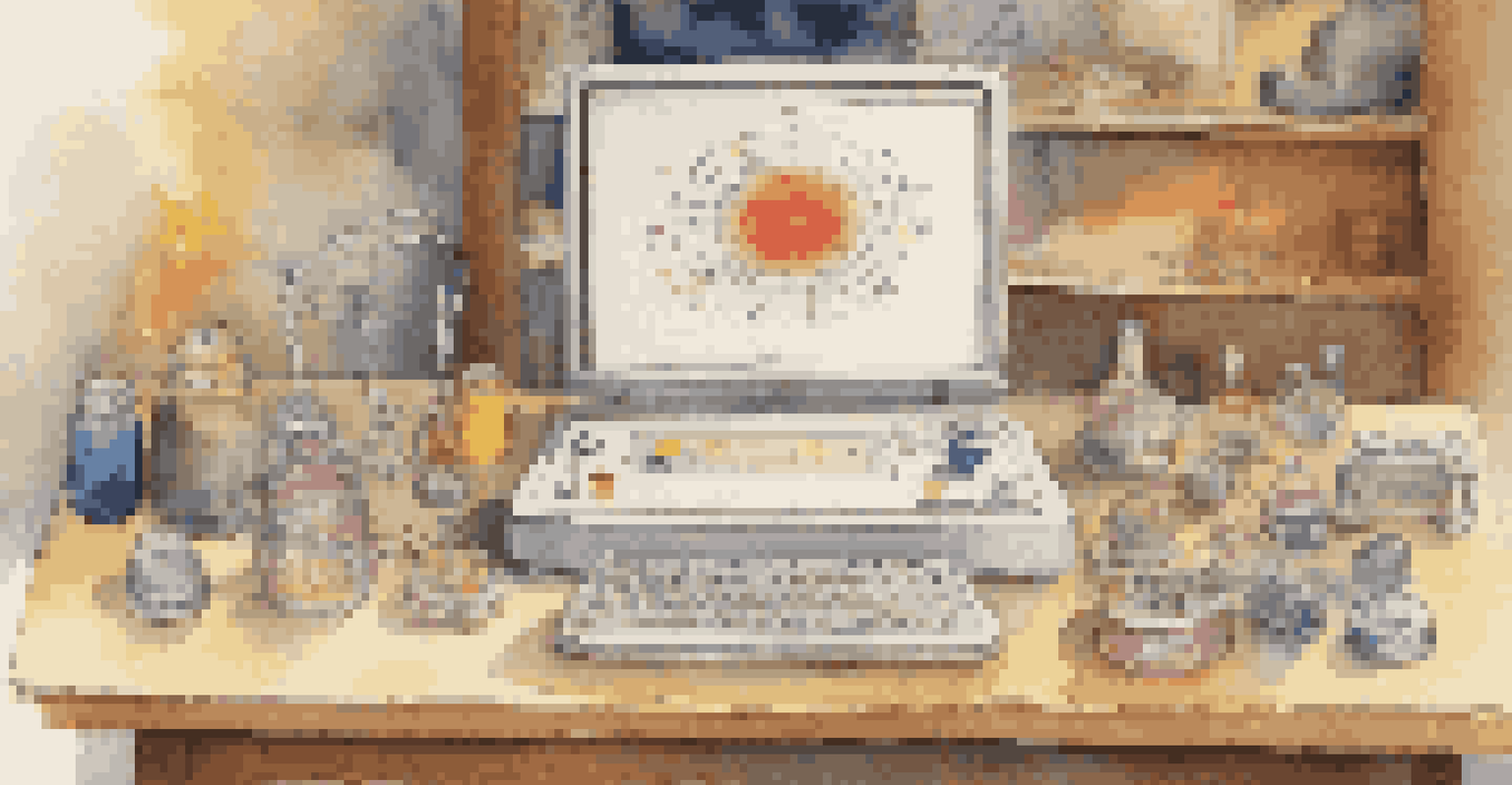 A close-up of a speech-generating device with symbols for communication, surrounded by sensory toys and visual aids, in a warmly lit environment.
