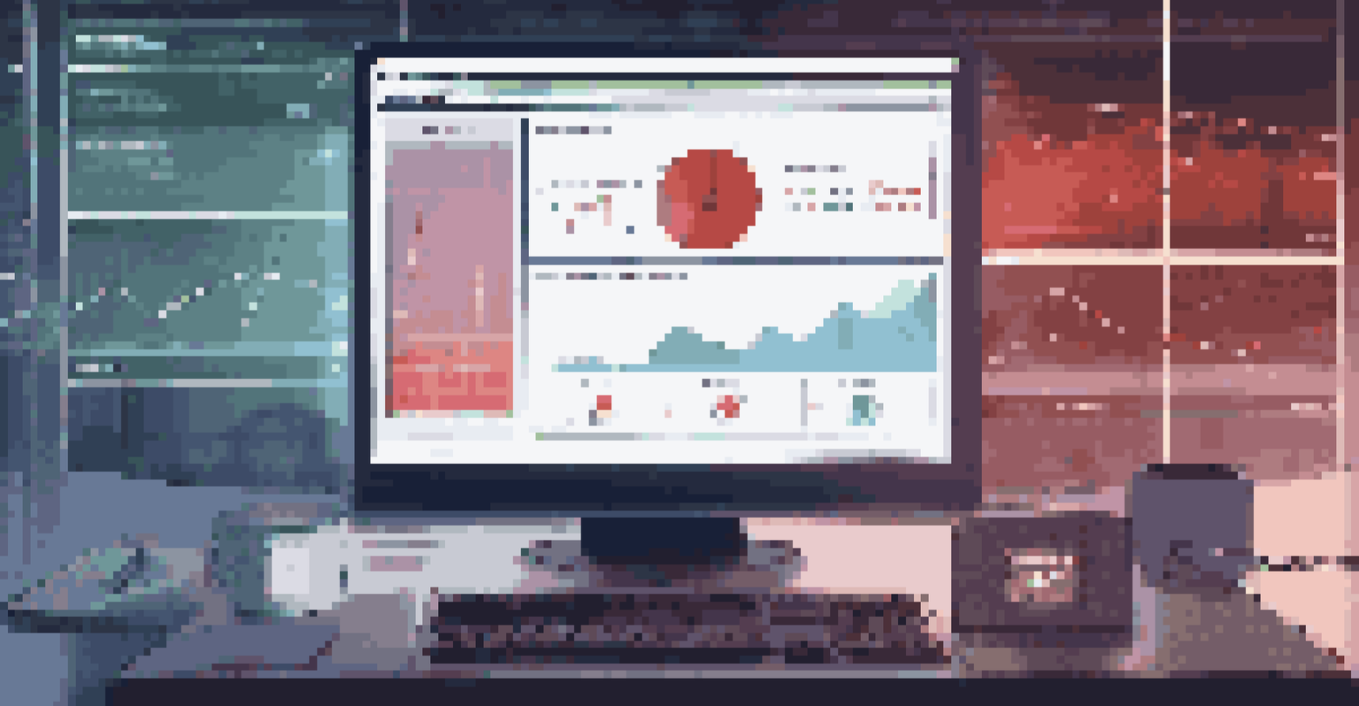 A close-up of a computer screen showing a real-time analytics dashboard for user behavior monitoring in a dimly lit room.