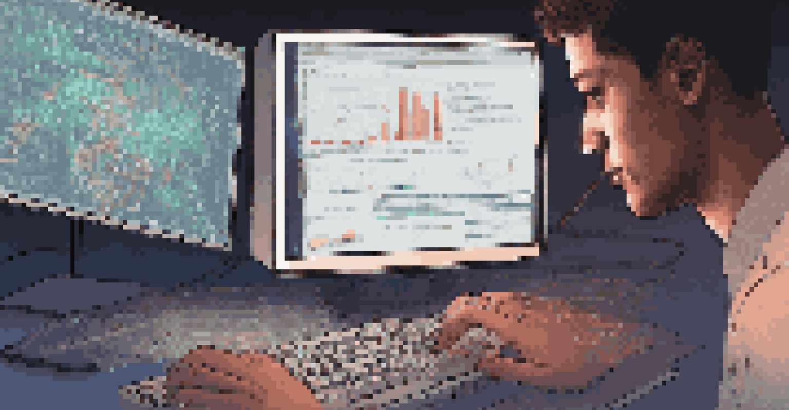 A close-up view of a computer screen showing AI algorithms and bias analytics with a person's hand typing.