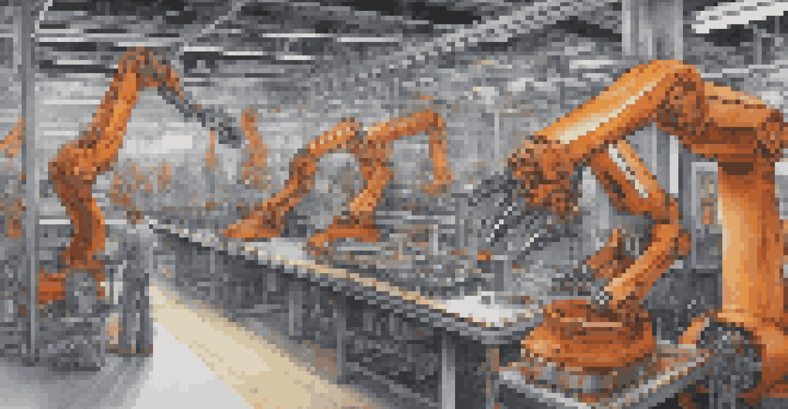 A robotic arm welding car parts on an assembly line in a modern factory, with a clean and organized background.