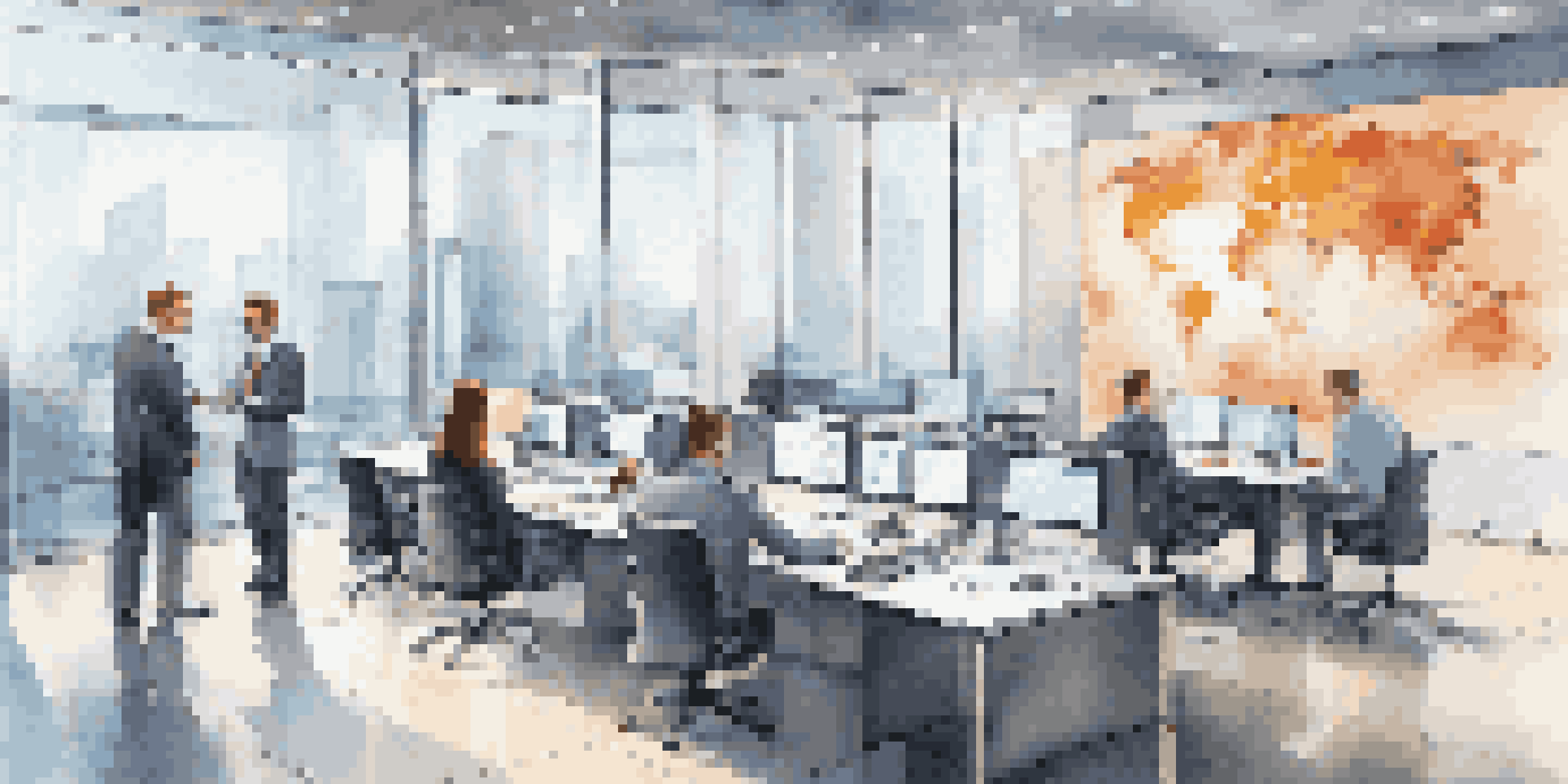 A contemporary financial office filled with technology and professionals collaborating, highlighting a bright and modern workspace.