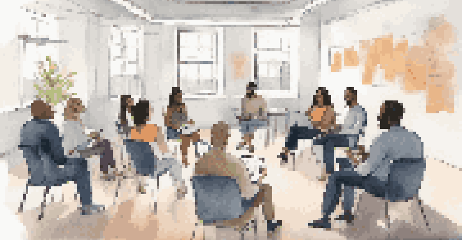 A diverse group of people participating in a feedback session, sharing ideas and discussing technology.