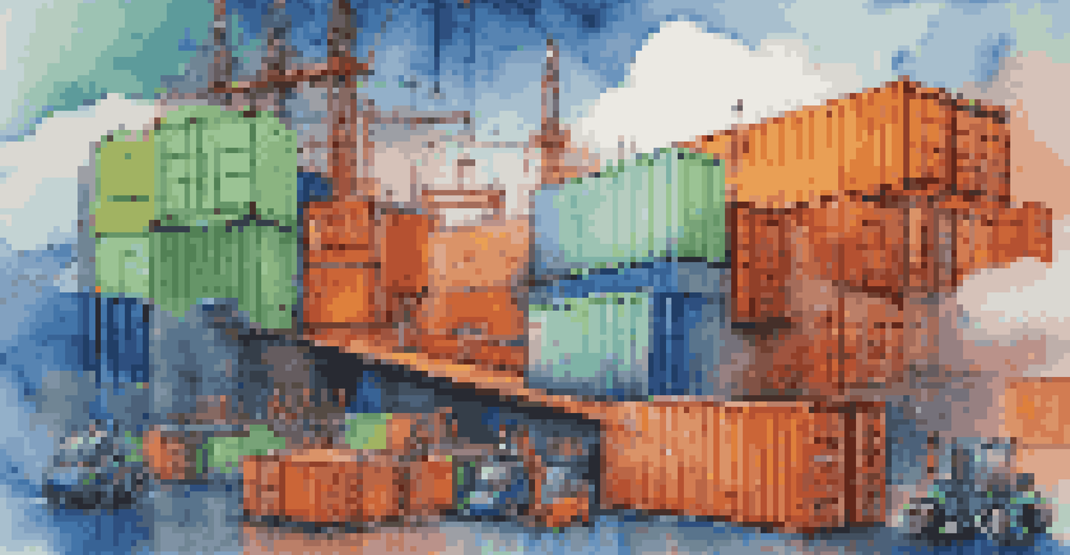 A colorful abstract image depicting stacked containers with cloud graphics, representing containerization technology.