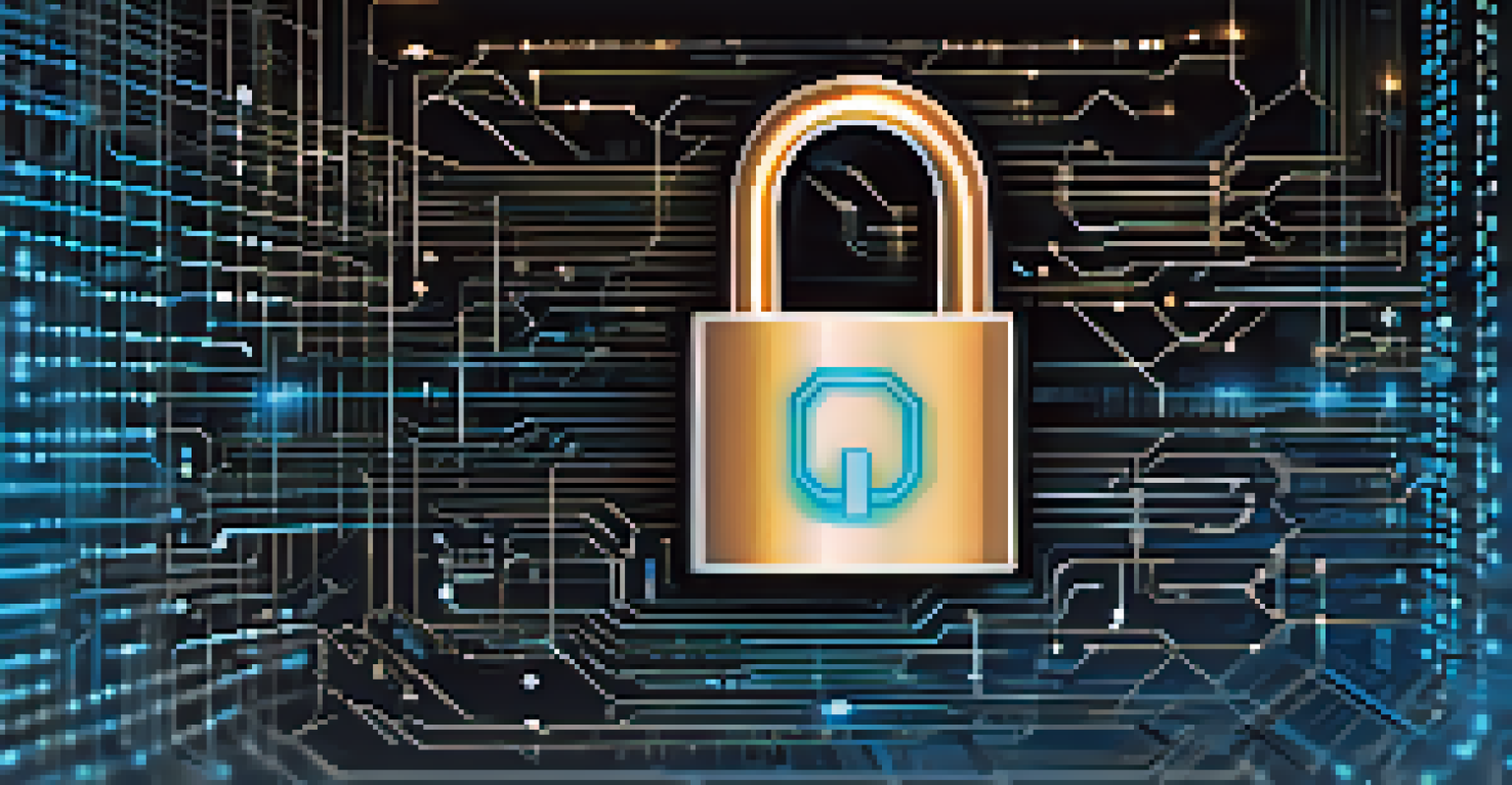 An abstract image of a glowing padlock symbol amidst binary code, representing digital security in e-commerce.