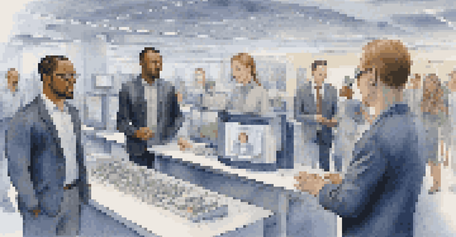 A diverse group of people interacting with different biometric systems in a high-tech facility.
