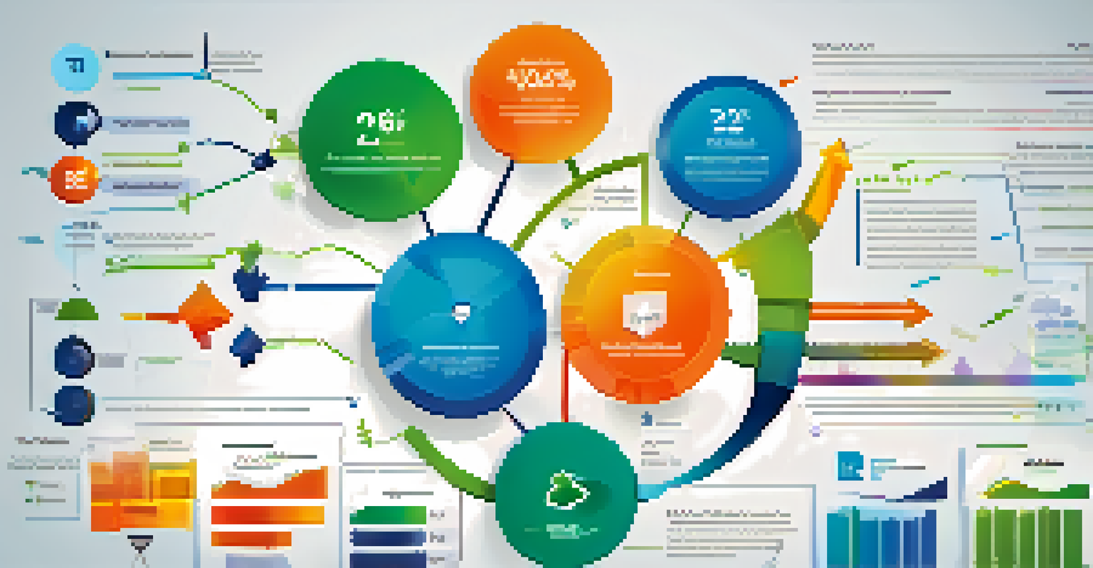 An infographic illustrating the predictive analytics process with colorful icons, arrows, and graphs.
