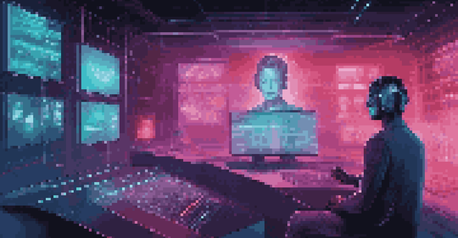 A futuristic scene of a holographic voice assistant analyzing voice commands with data analytics displayed on screens.