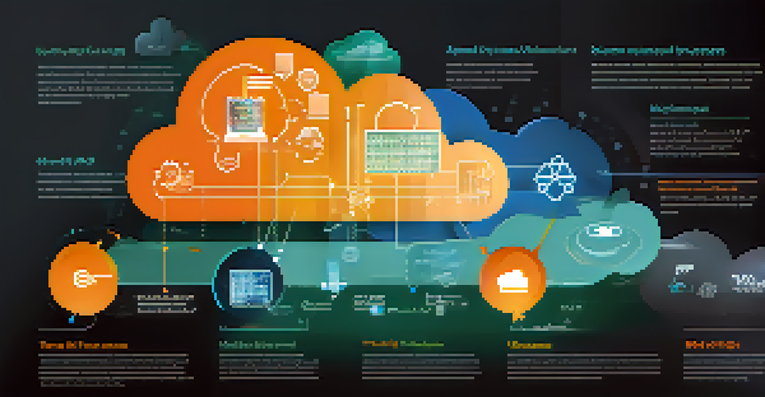 An infographic illustrating the benefits of serverless computing with icons and a central cloud symbol.