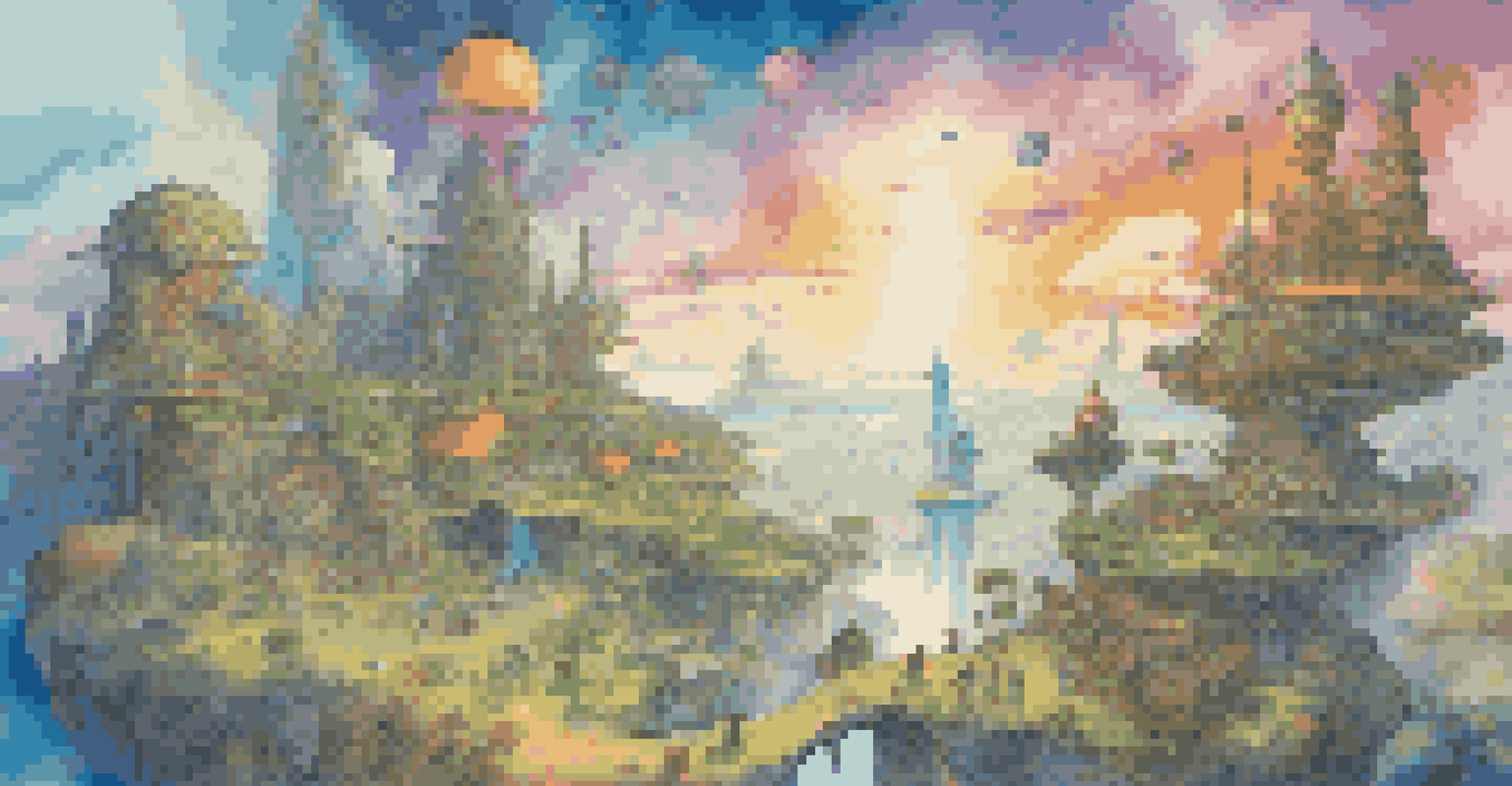A futuristic gaming world with diverse avatars working together in a lush environment, showcasing harmony and collaboration.