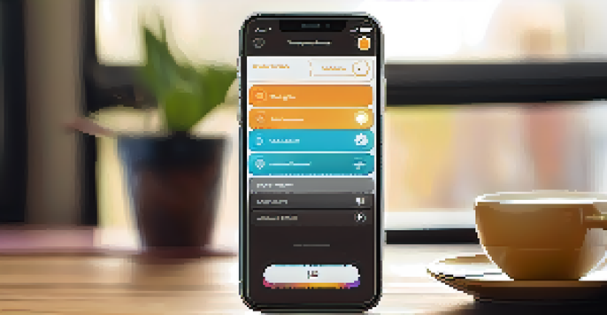 A close-up view of a smartphone displaying a mobile app interface focused on user feedback, with a coffee cup in the background.