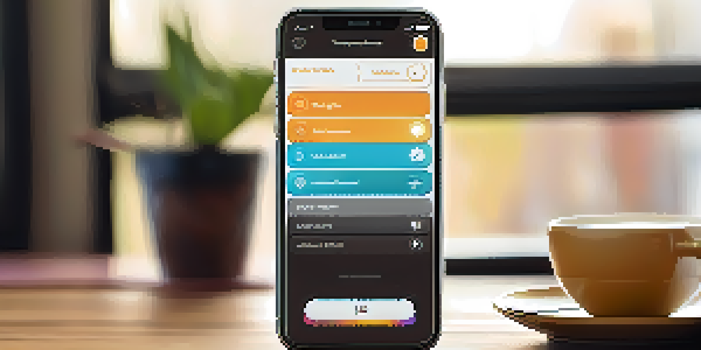 A close-up view of a smartphone displaying a mobile app interface focused on user feedback, with a coffee cup in the background.