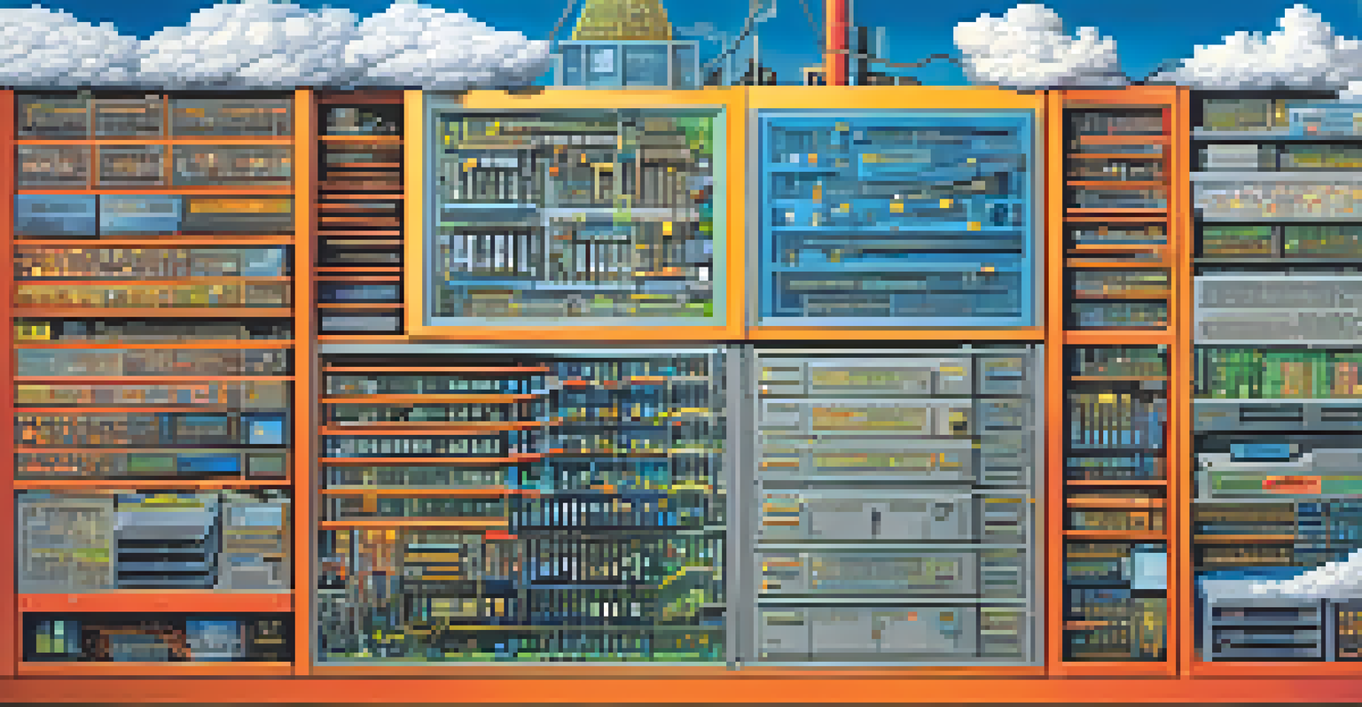 A split image showing cloud service provider security tools on one side and customer data management on the other, with vibrant colors.