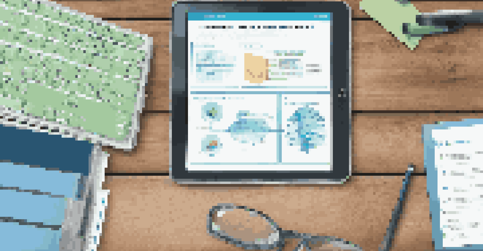 A digital tablet displaying a data governance framework roadmap on a wooden desk.