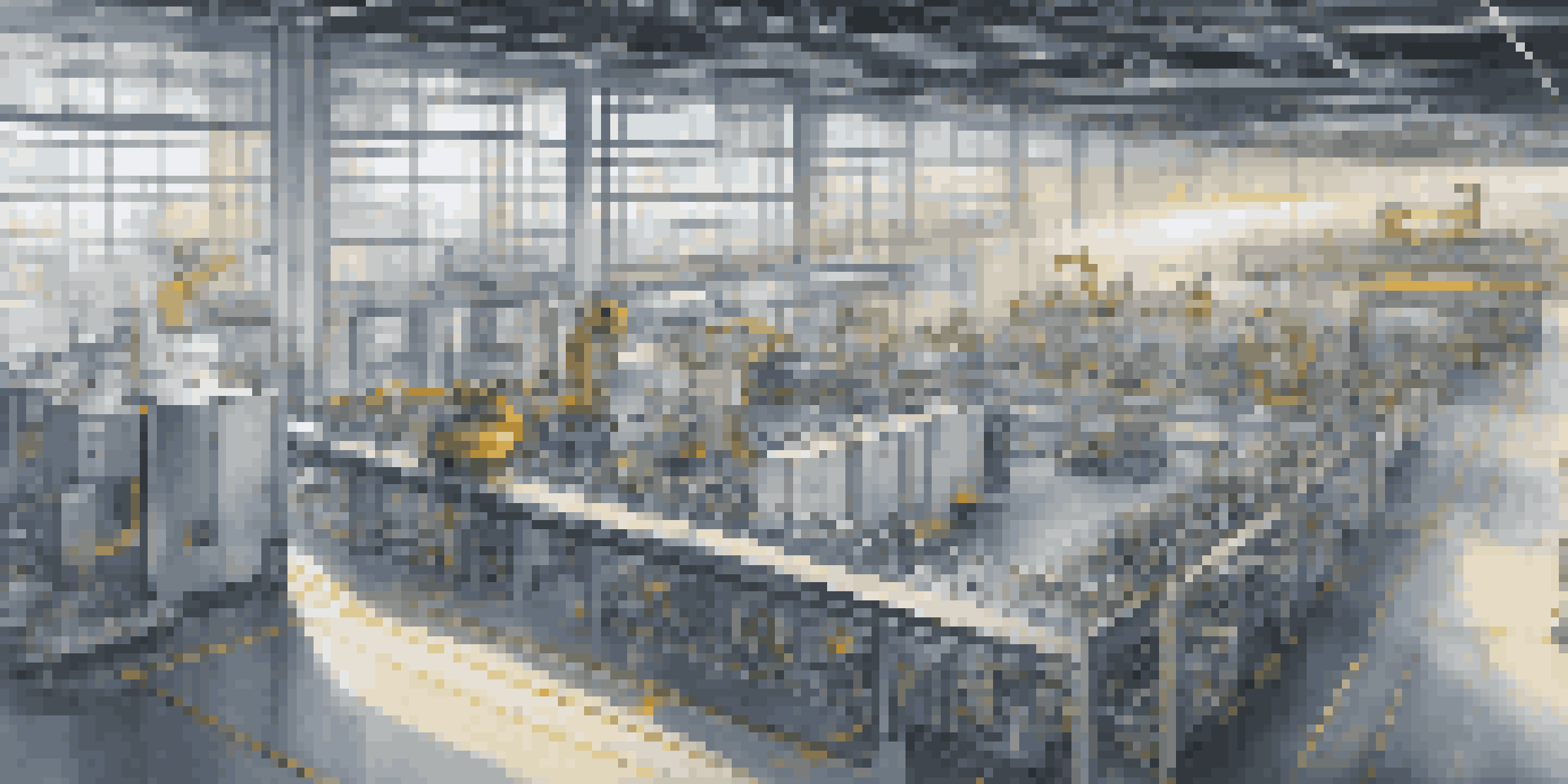 A high-tech factory floor with advanced machinery and smart sensors, lit by natural light. Engineers are collaborating and monitoring processes.