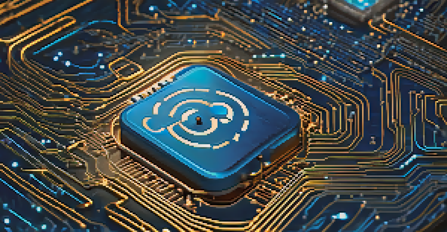 A digital lock symbol on a circuit board, symbolizing data encryption and cloud security.