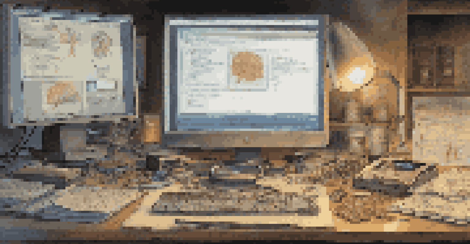 A close-up view of a forensic software interface showing recovered data, with tools and equipment on a desk.