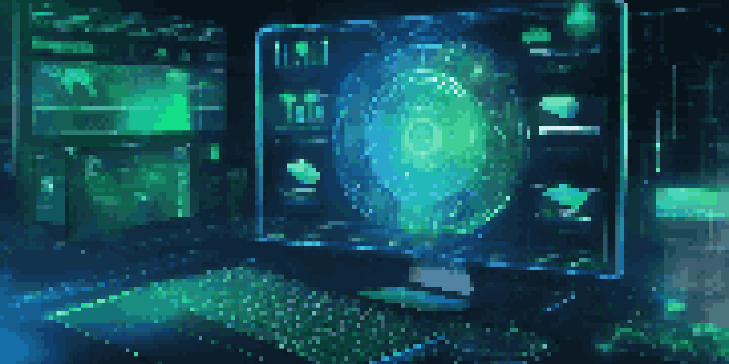 A close-up of a futuristic AI interface showing data privacy analytics in a dark office setting with holographic elements.