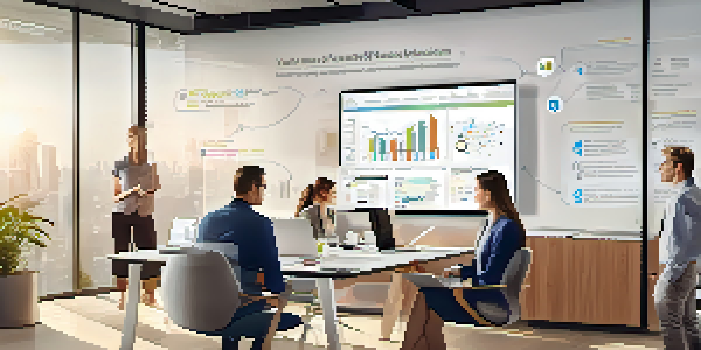 A diverse group of professionals working together in a bright office, using digital devices to manage customer relationships.