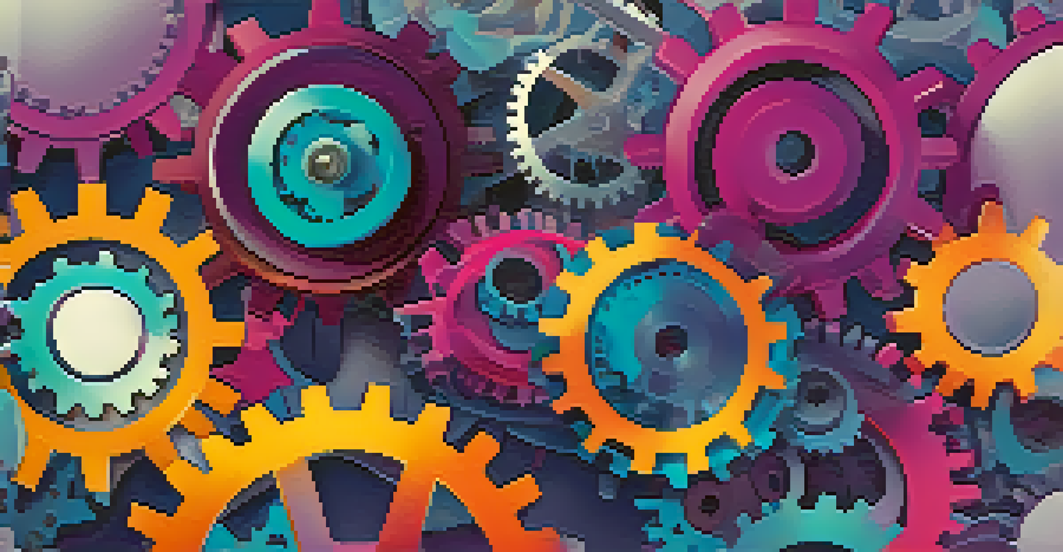 Colorful gears representing the foundational principles of Privacy by Design, with labels on each gear, set against a soft blue and purple gradient background.