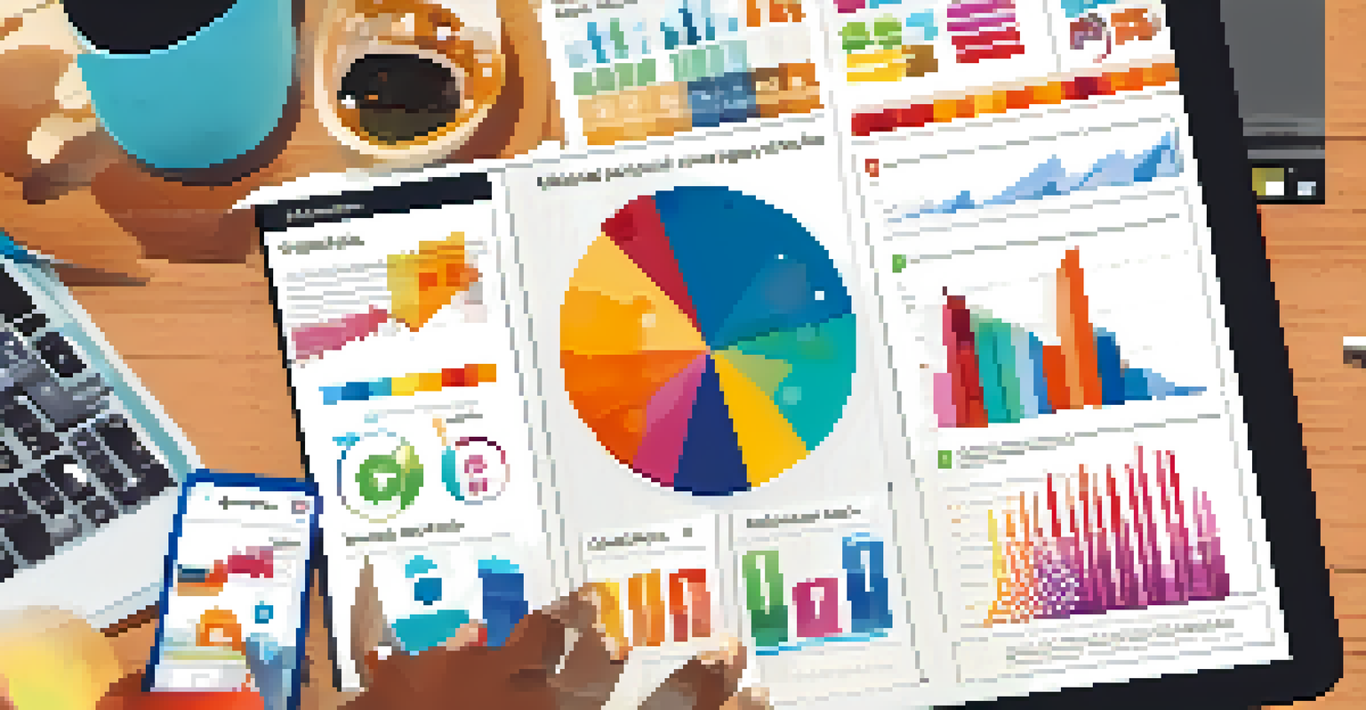 An illustration of an infographic displaying social media metrics on a digital tablet, held by a person in a casual environment.