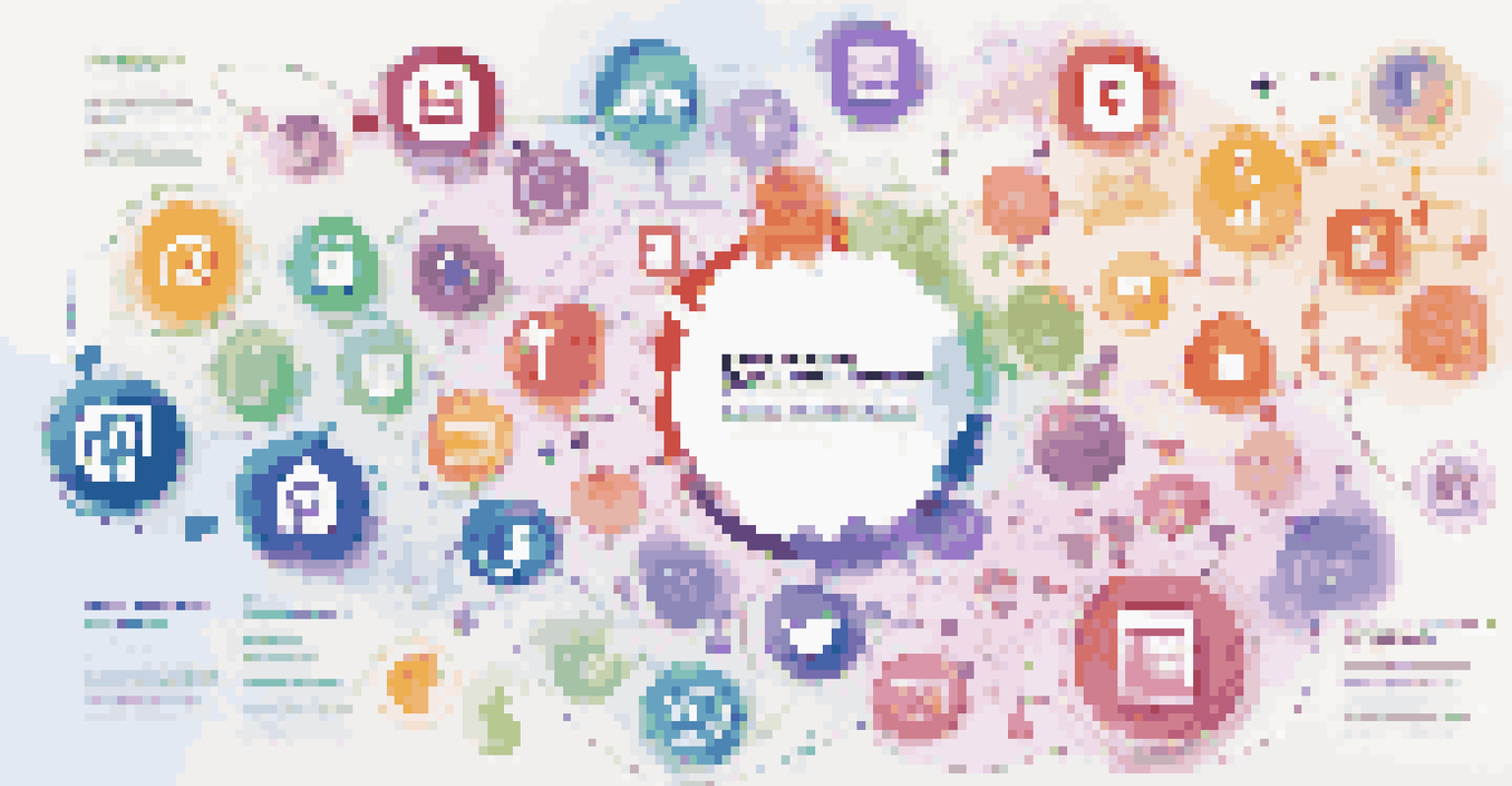 An infographic illustrating the integration of digital asset management with social media, featuring colorful icons and charts.
