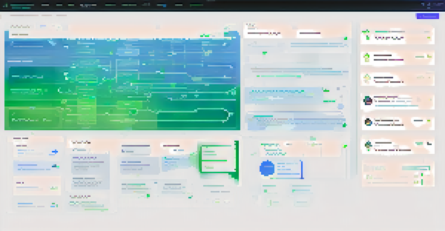 A detailed digital interface of a version control system resembling GitHub, with visual elements showing branches and pull requests.