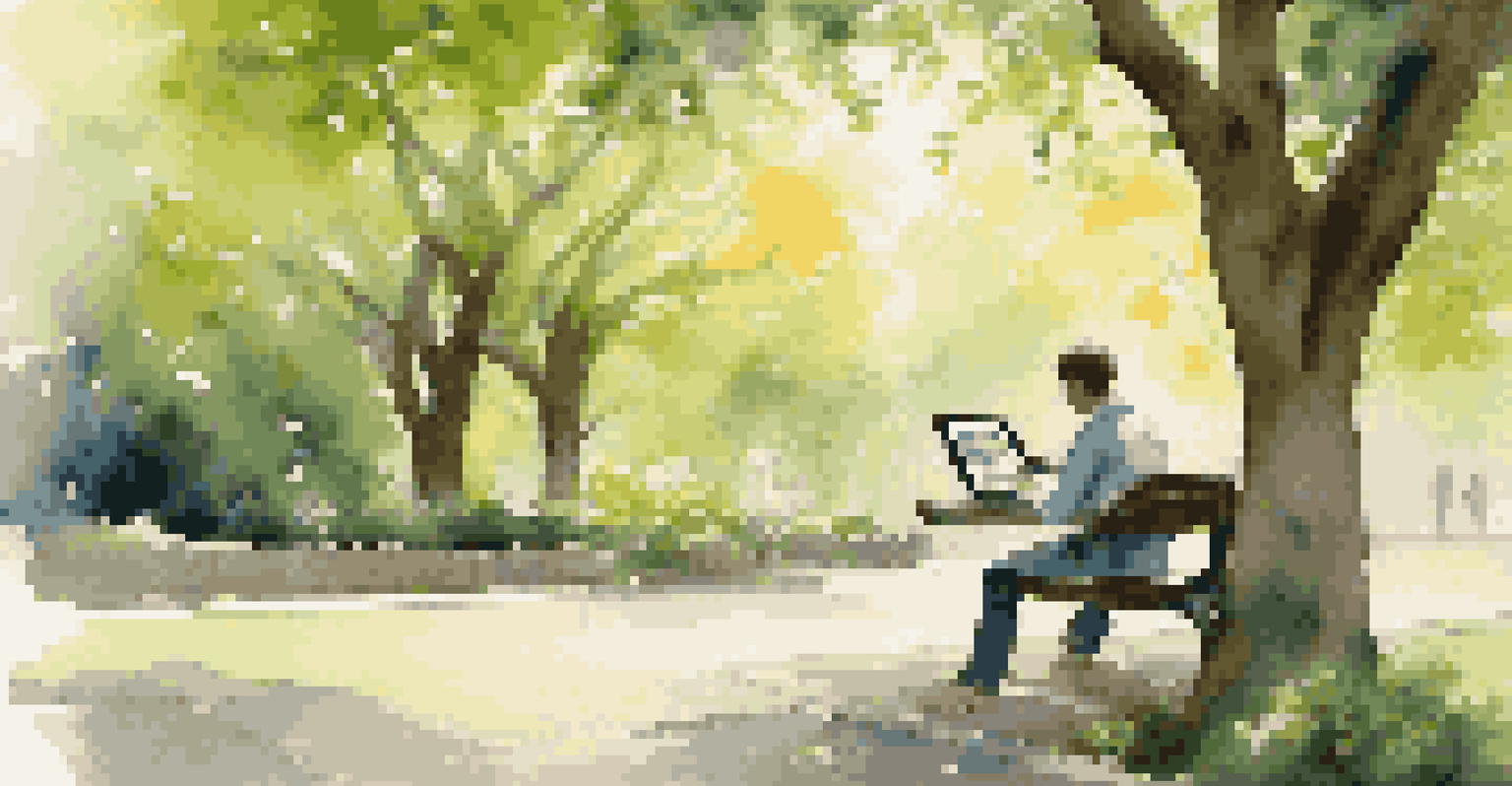 A person sitting on a park bench, using a tablet in a lush green park.