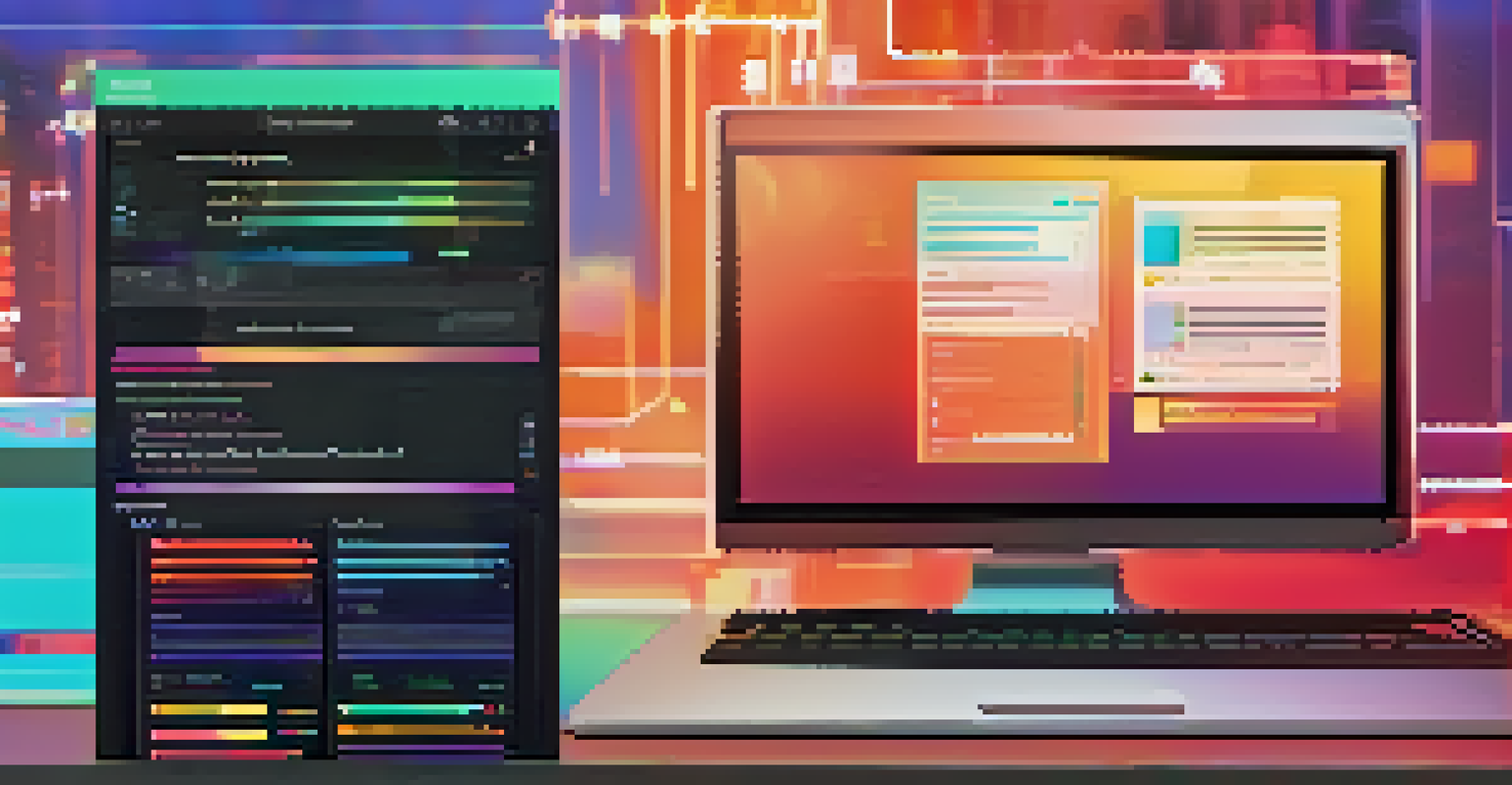 A close-up view of a computer screen showing a low-code development platform interface with colorful elements.