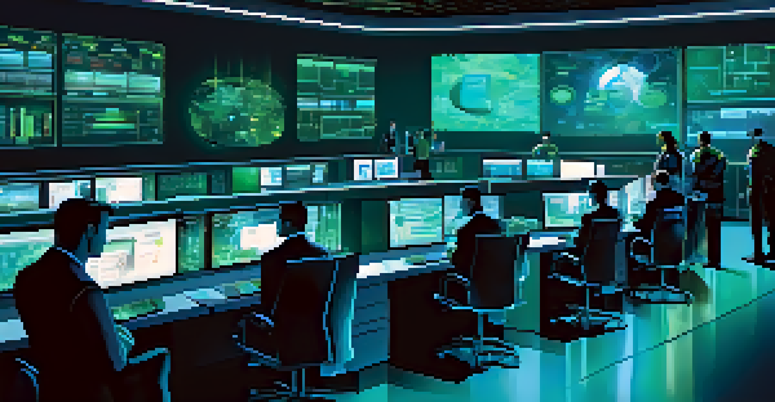 A high-tech control center monitoring user activity with professionals collaborating in a futuristic environment.