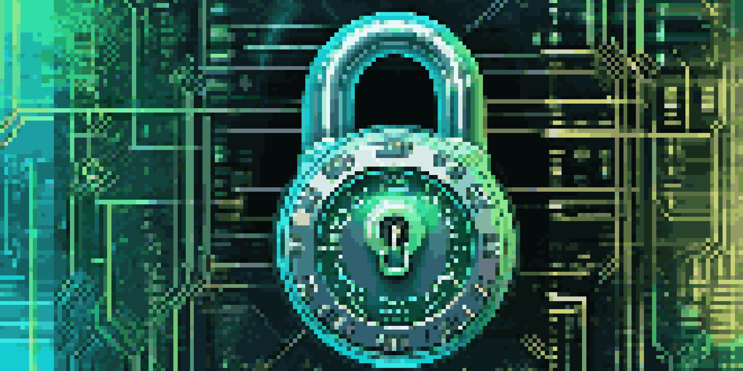 A digital lock representing API security, with a futuristic background of binary code and circuit patterns.
