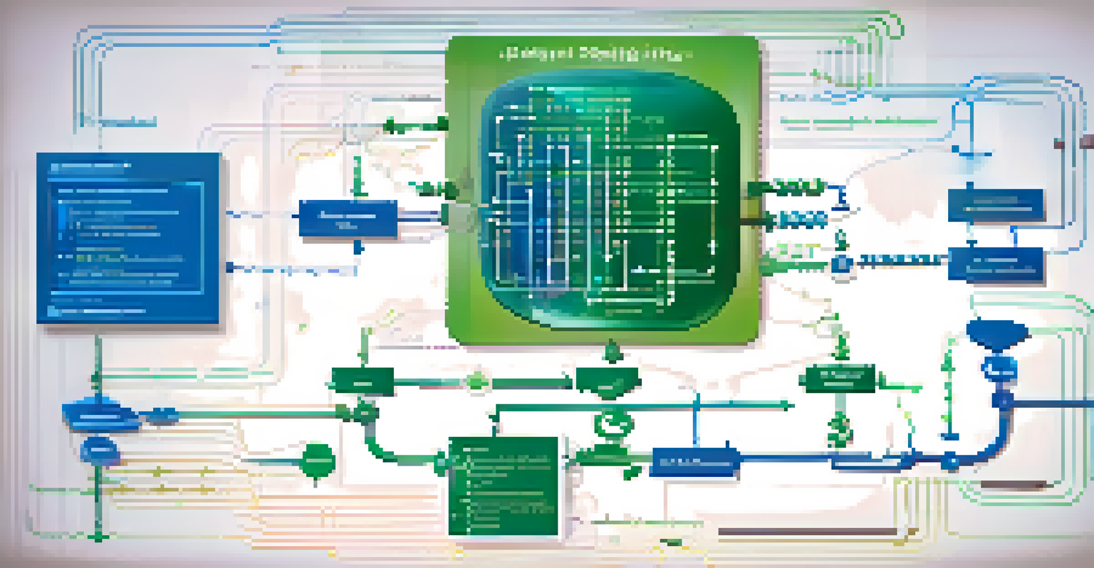 An abstract flowchart representing continuous testing in software development against a digital backdrop.