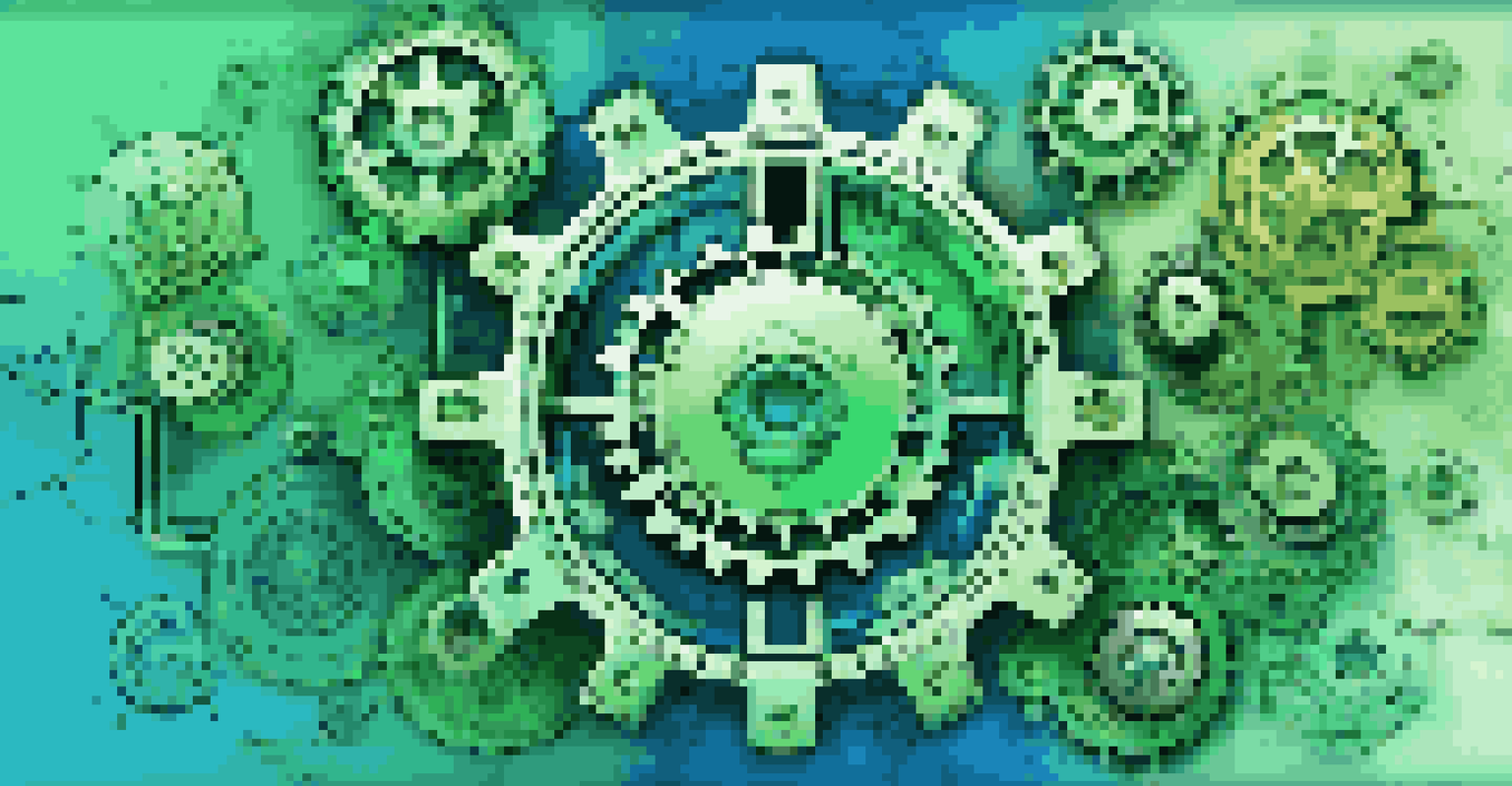 An abstract image depicting interconnected gears and digital icons, representing API versioning against a blue-green gradient background.