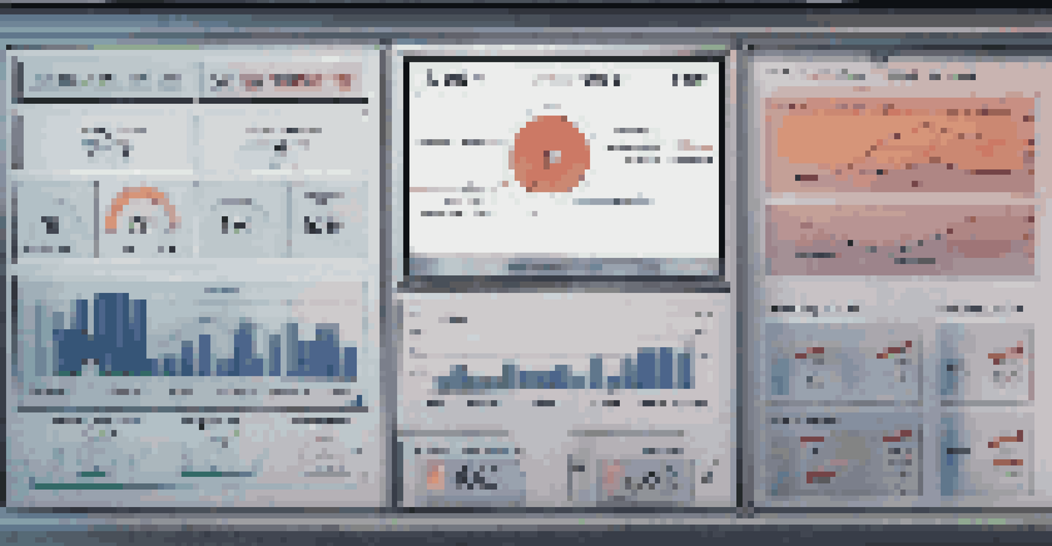 Close-up of a digital dashboard with predictive maintenance metrics and graphs in a workshop.