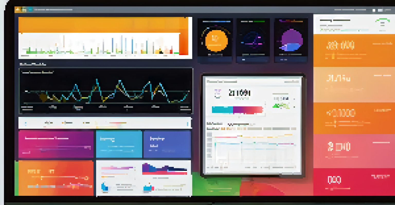 A close-up of a computer screen showing a colorful dashboard with real-time analytics metrics and a hand interacting with it.