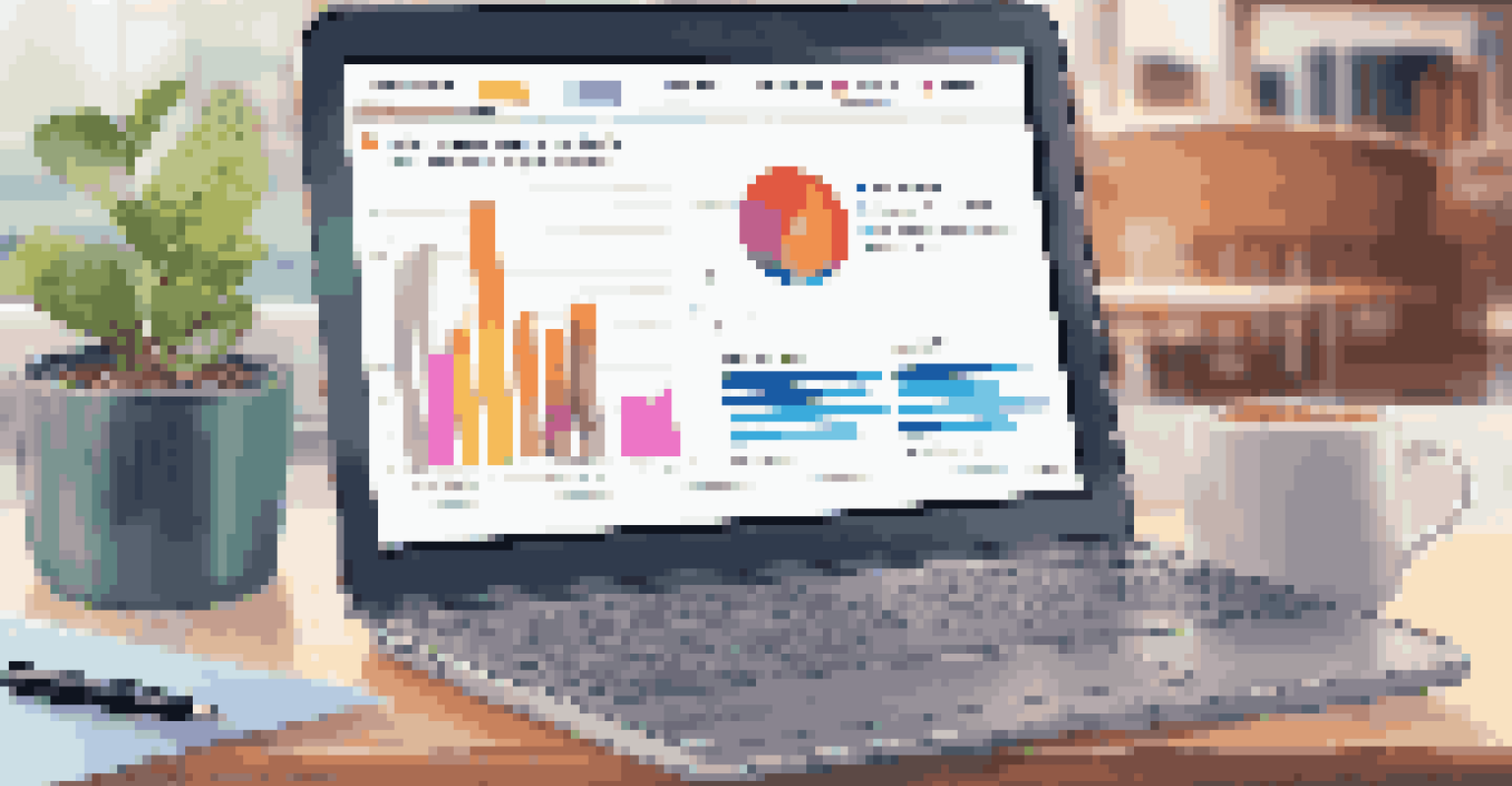 A laptop screen showing an infographic about donor engagement metrics, with coffee and a notepad nearby.