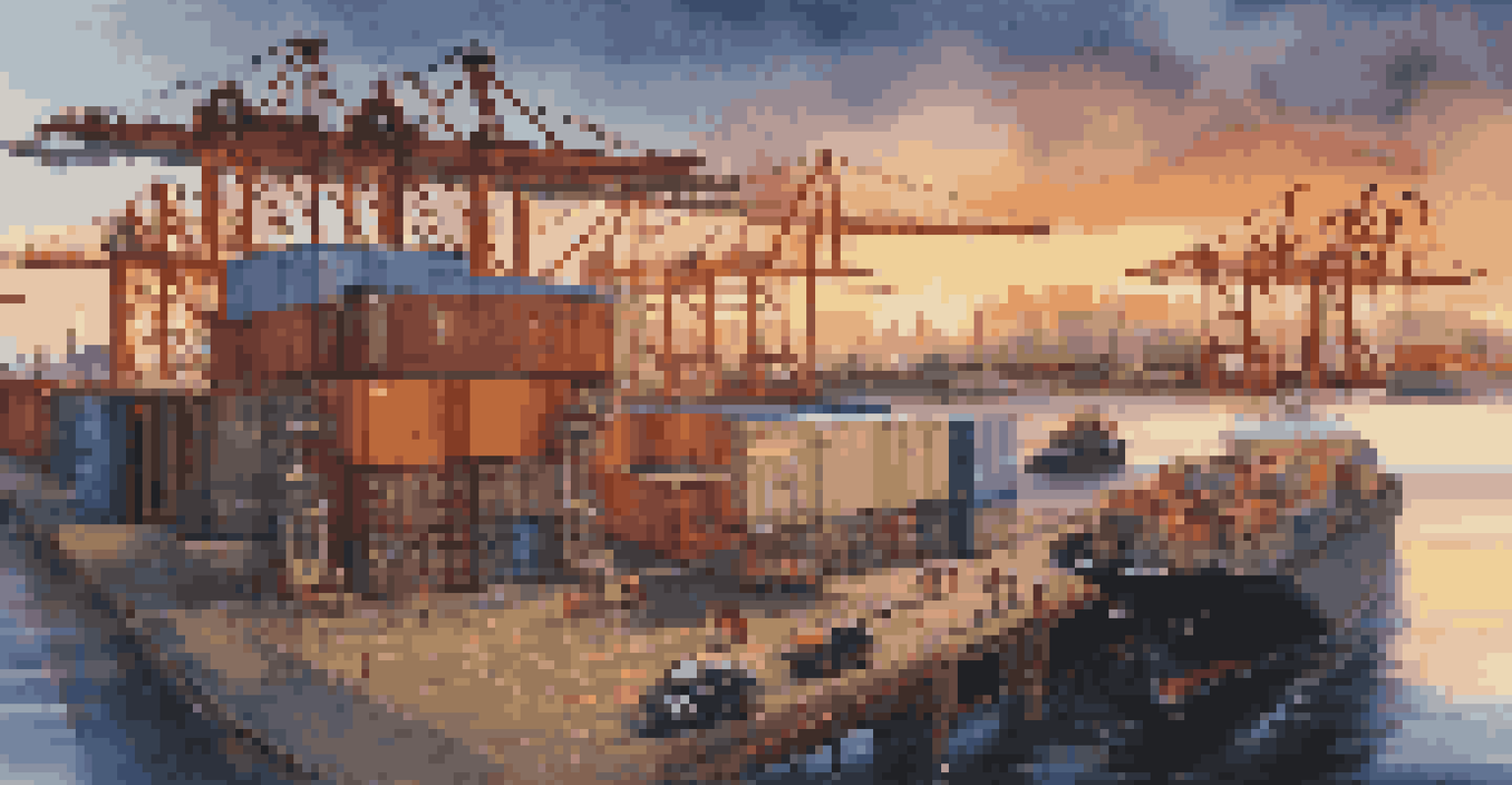 A futuristic view of an IoT-enabled shipping container at a port, displaying real-time data updates with cranes and ships in the background.