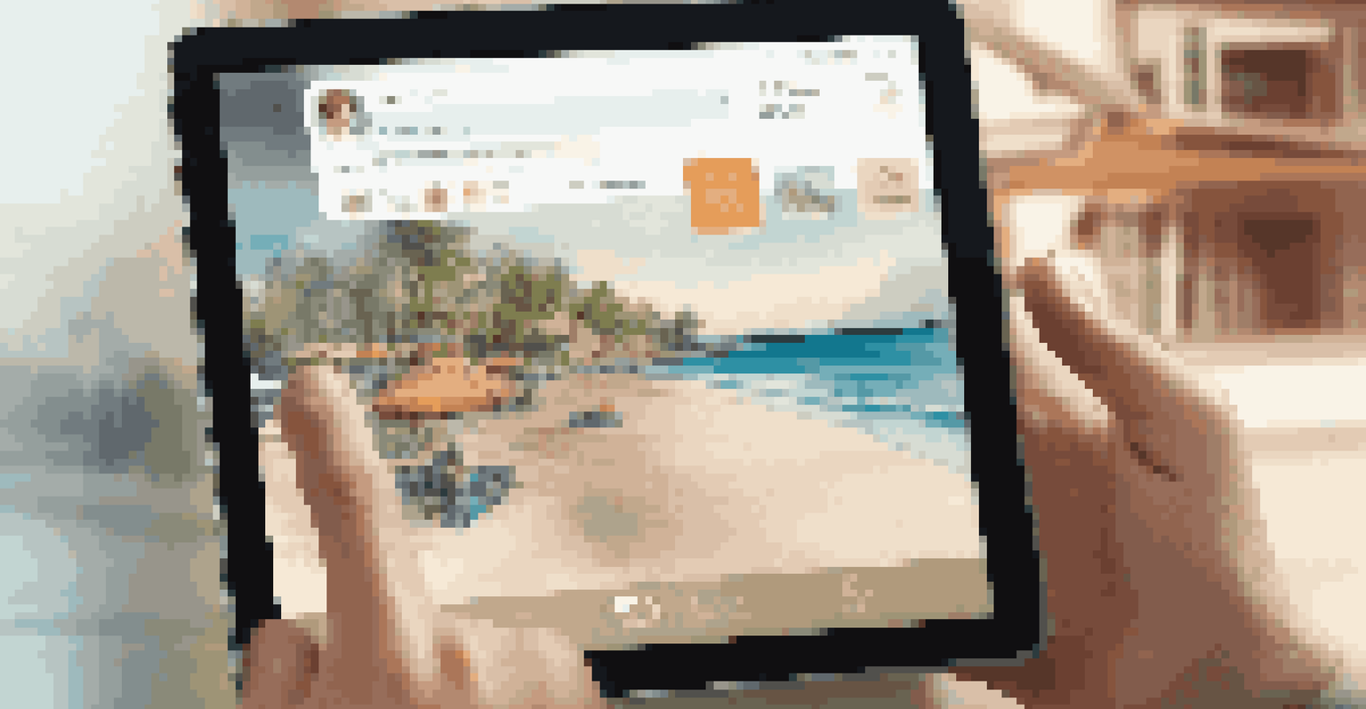 A close-up of a hand using a tablet to interact with a travel chatbot, showing personalized travel suggestions.