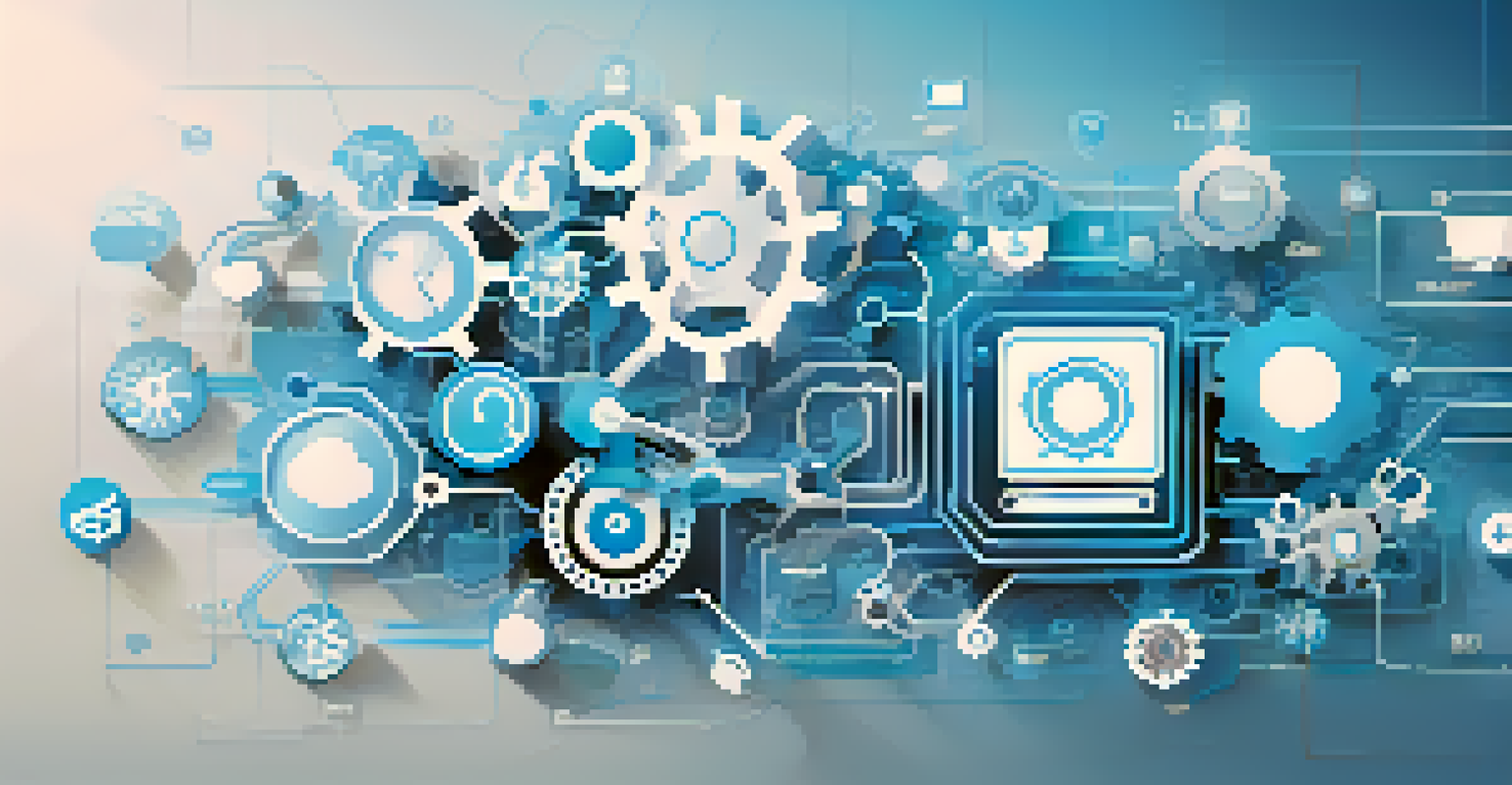 An abstract illustration of interconnected gears and digital icons representing IT service management.
